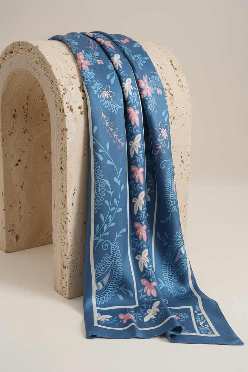 BANDANA USO DOPPIO CAPELLI & FUSCIACCA DIS. CACHEMIRE FLOREALE AZZURRA