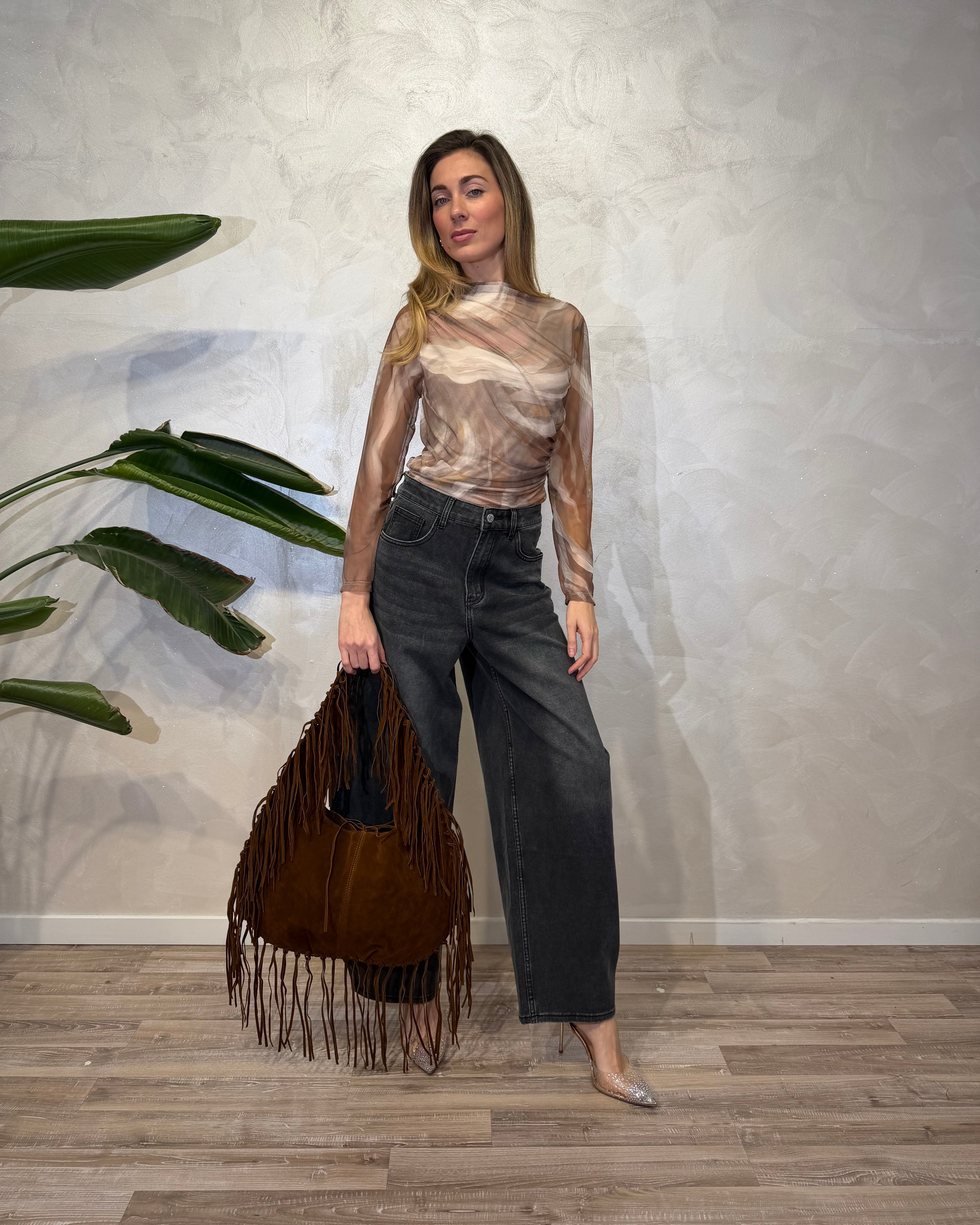 JEANS BALLOON LEG LAVAGGIO LEGGERMENTE SLAVATO COL. NERO