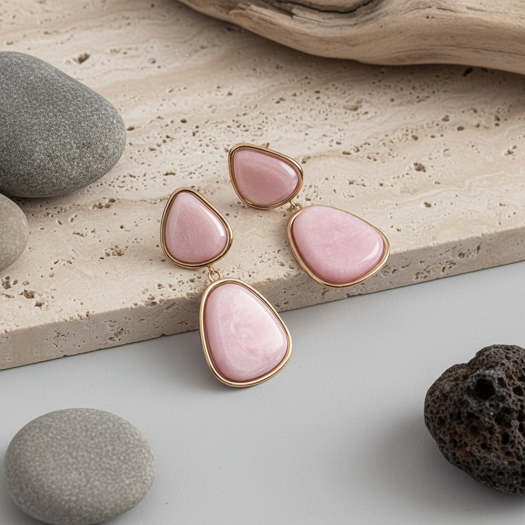 ORECCHINI GOCCIA ROSA CON PROFILO ORO