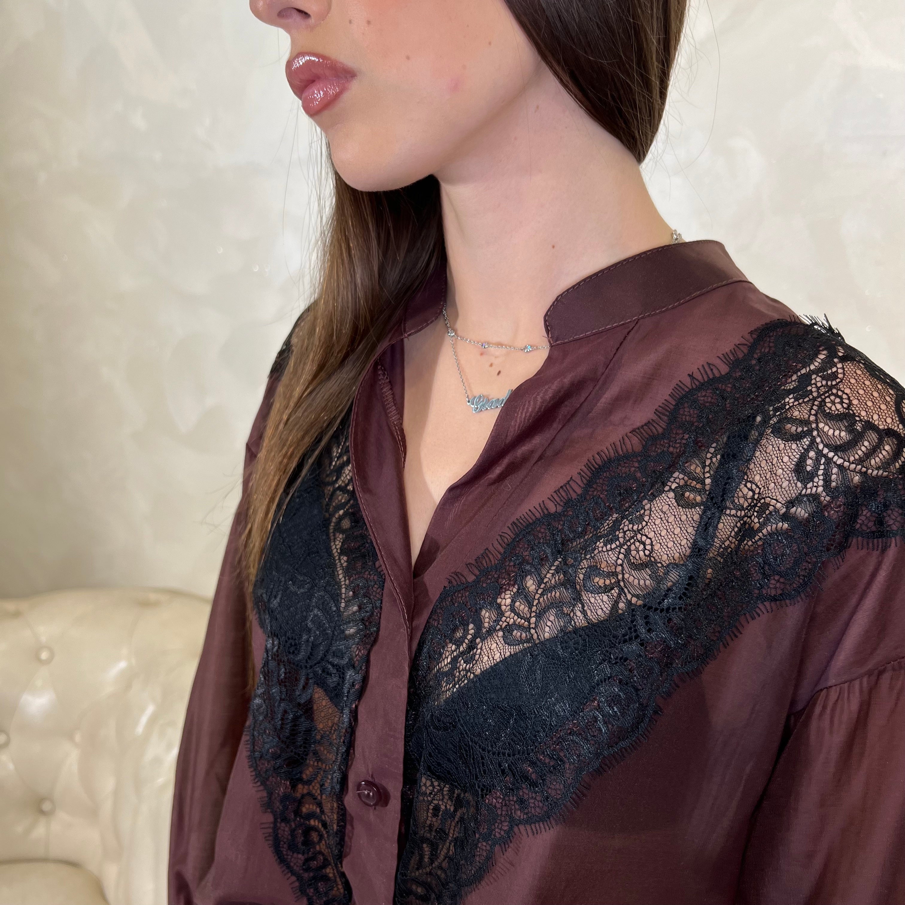 CAMICIA INSERTI PIZZO COL. BORDEAUX