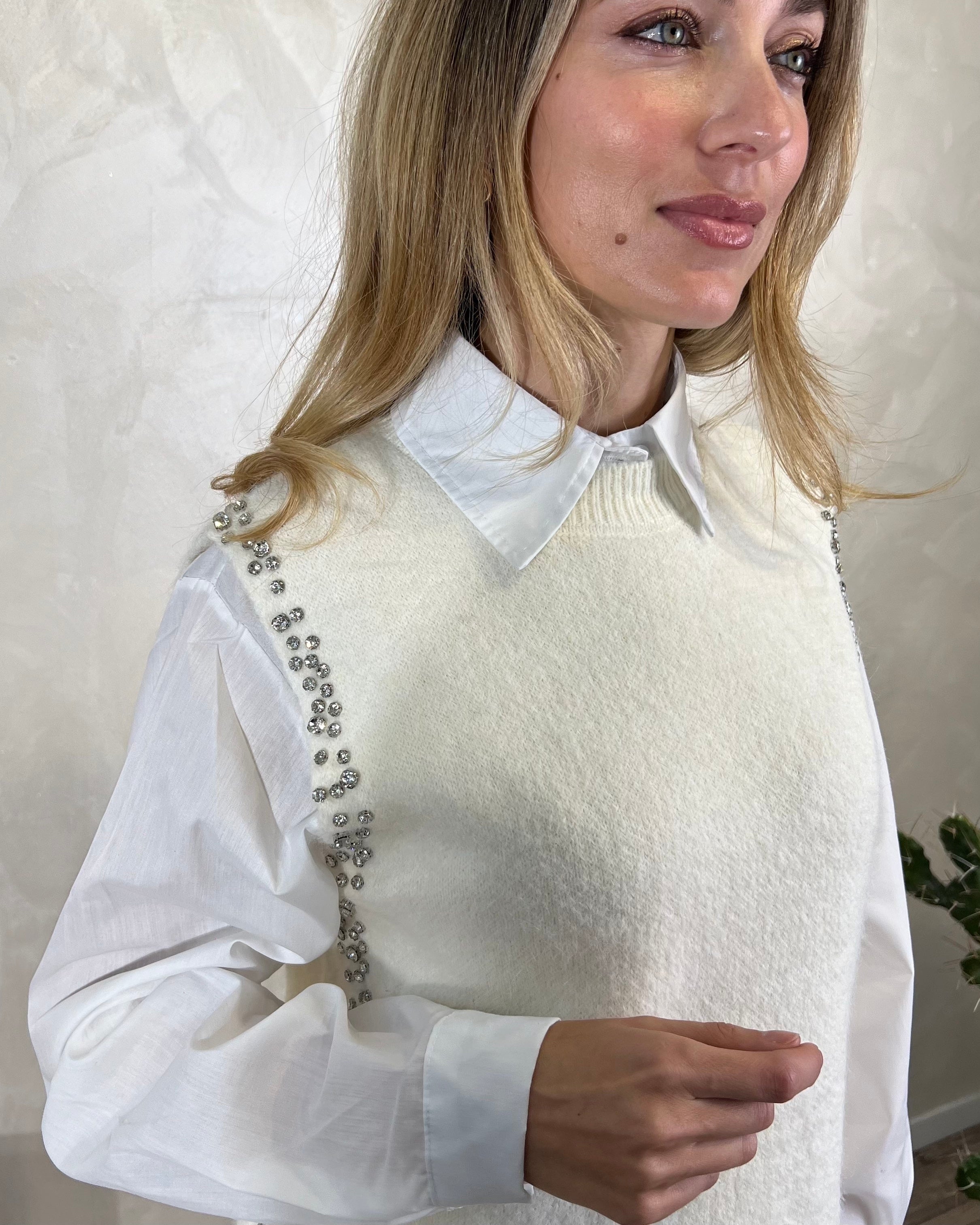 CAMICIA CON GILET IN MAGLIA COL. PANNA