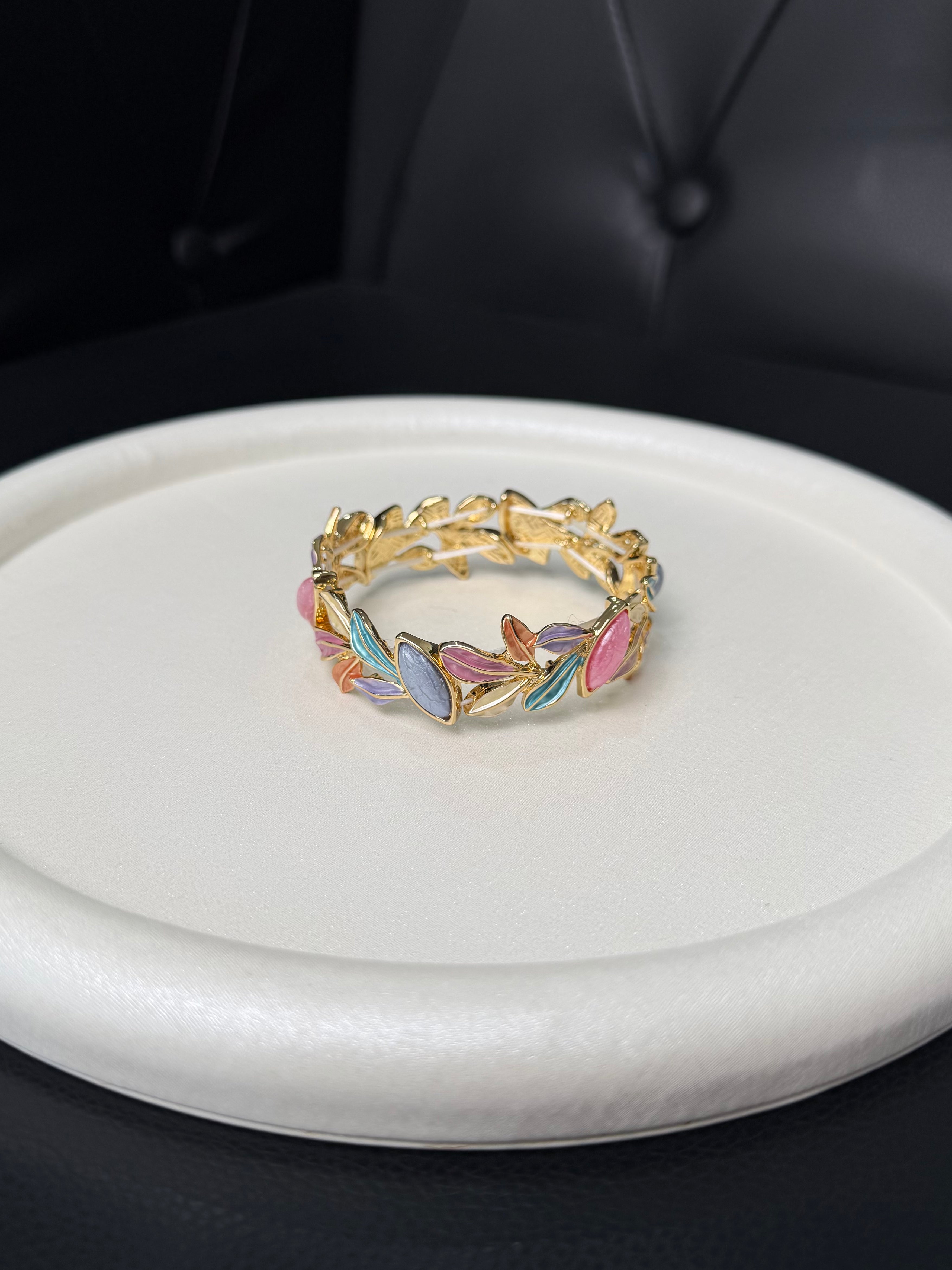 BRACCIALE FOGLIE MULTICOLOR & PROFILI ORO