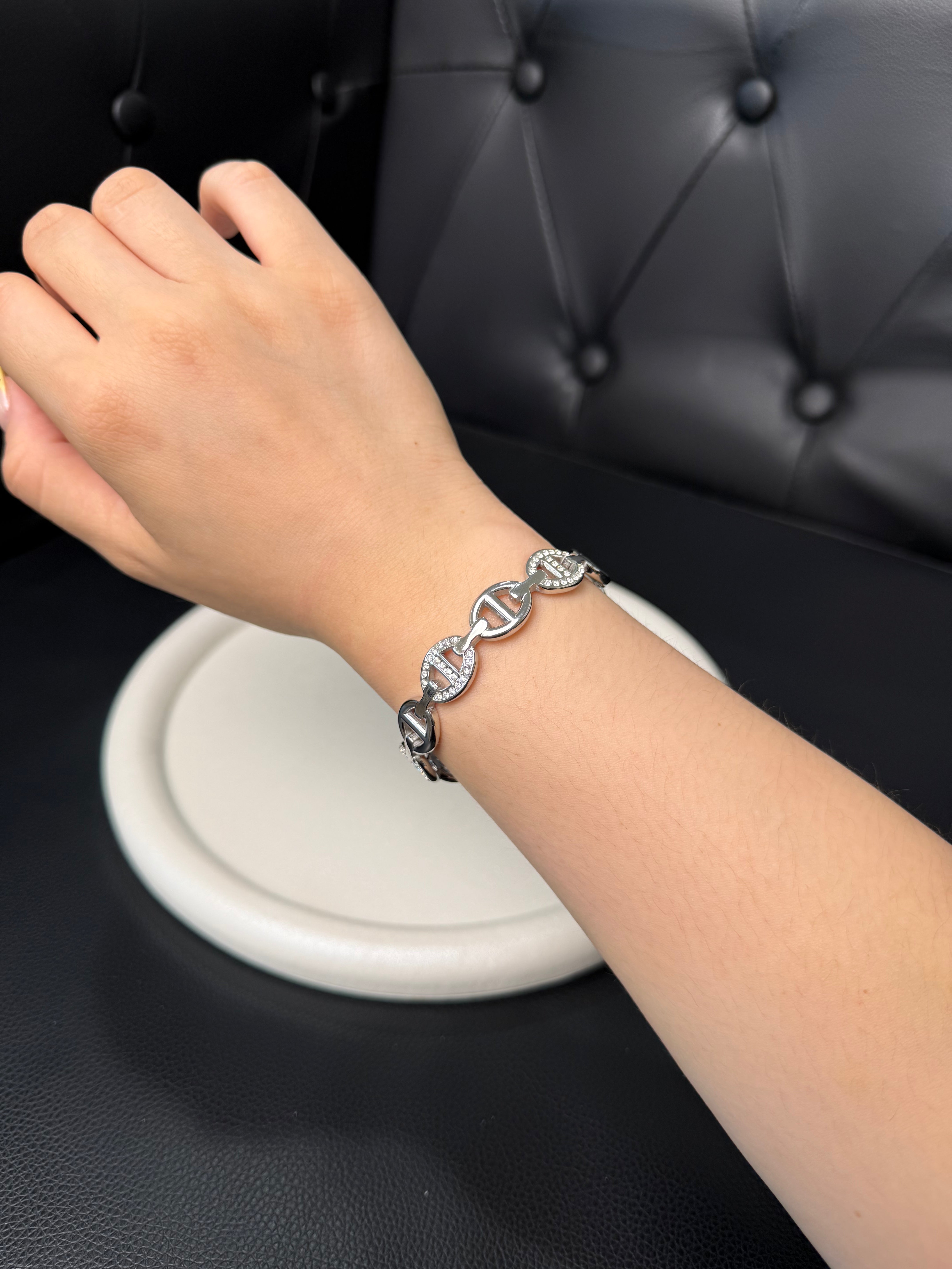BRACCIALE ARGENTO MAGLIA TONDA CON PUNTI LUCE