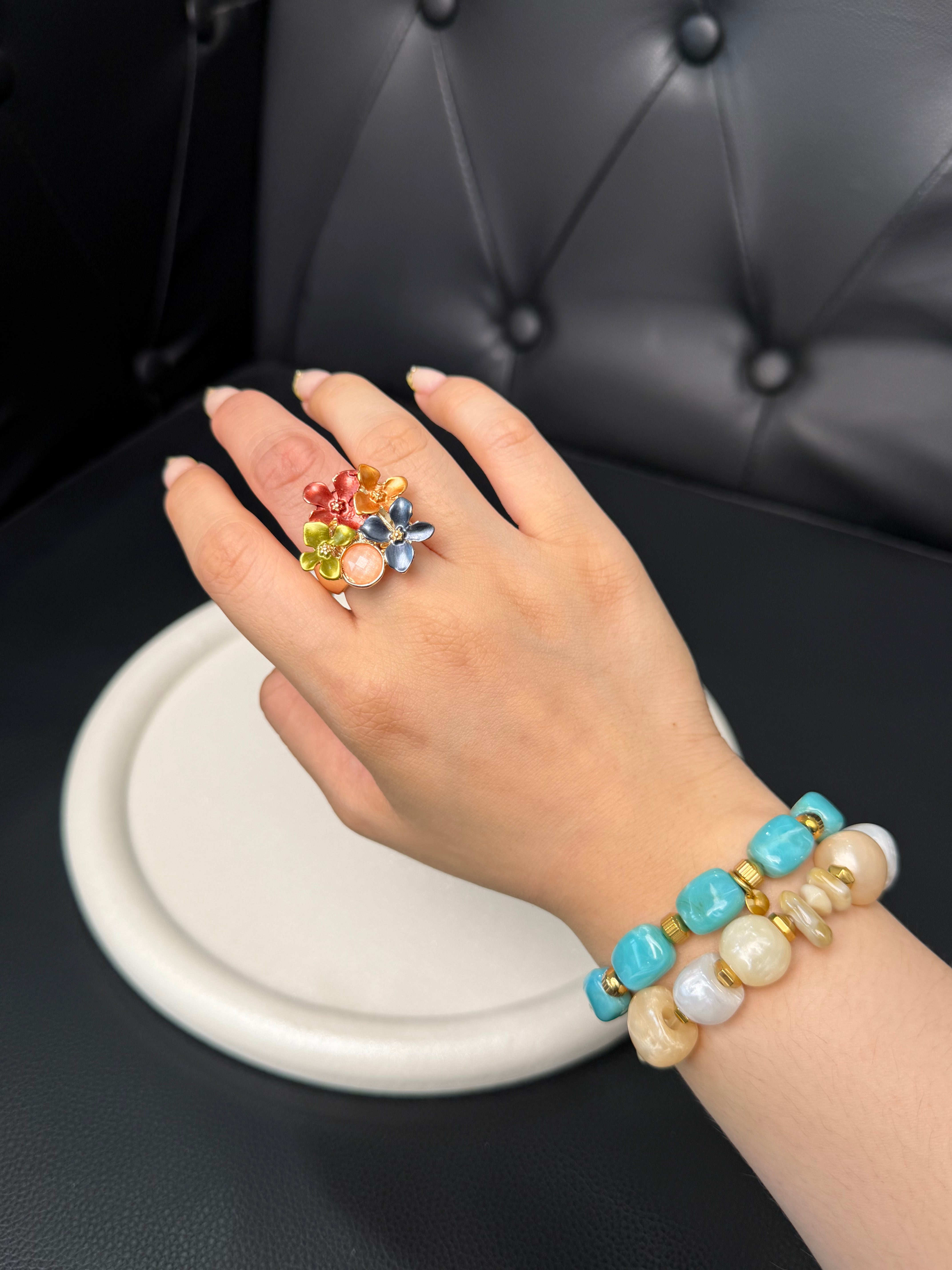 ANELLO ORO CON FIORE MULTICOLOR