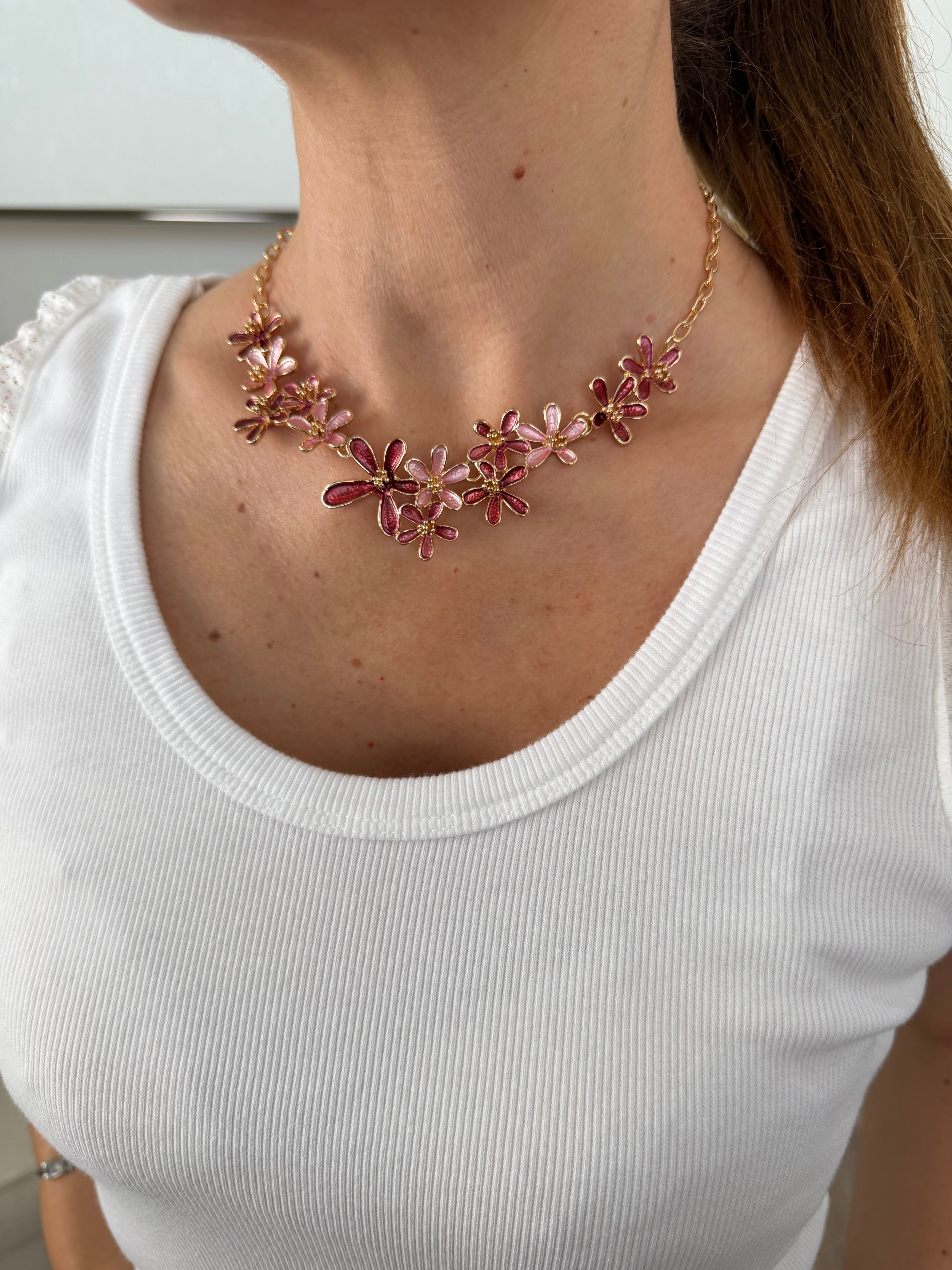 COLLANA FIORI ROSA & ROSSO CON CATENA ORO