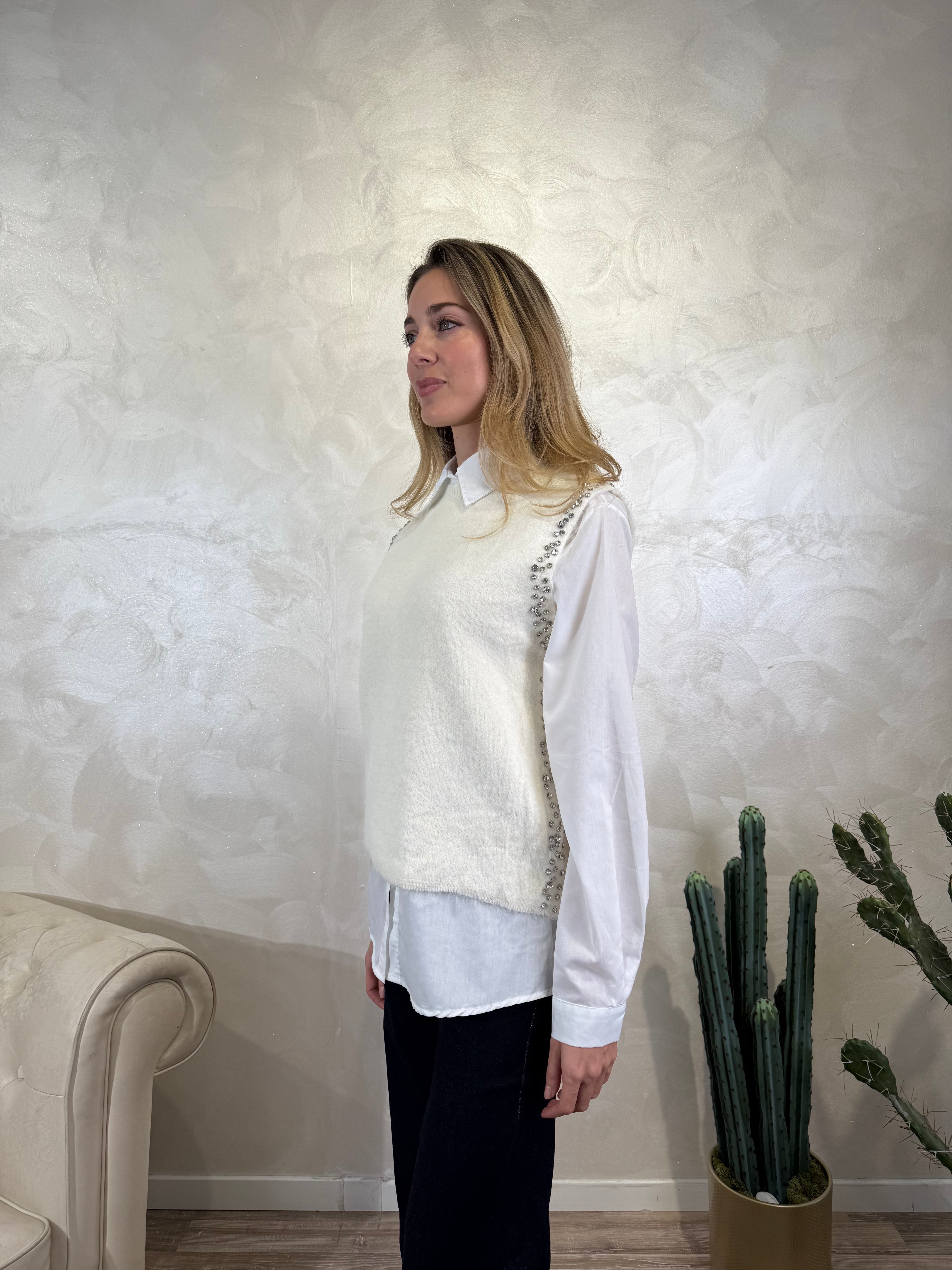 CAMICIA CON GILET IN MAGLIA COL. PANNA