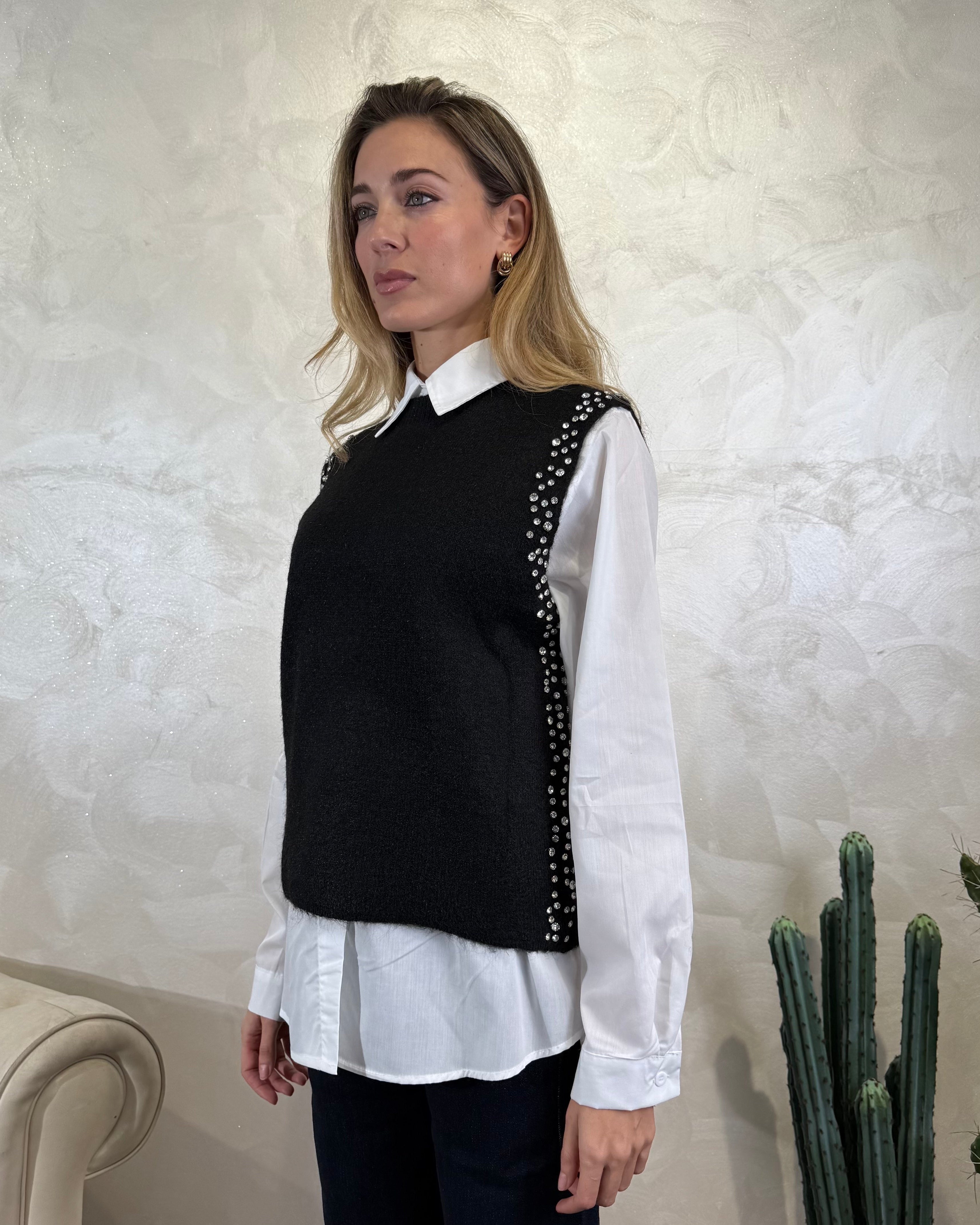 CAMICIA CON GILET IN MAGLIA COL. NERO