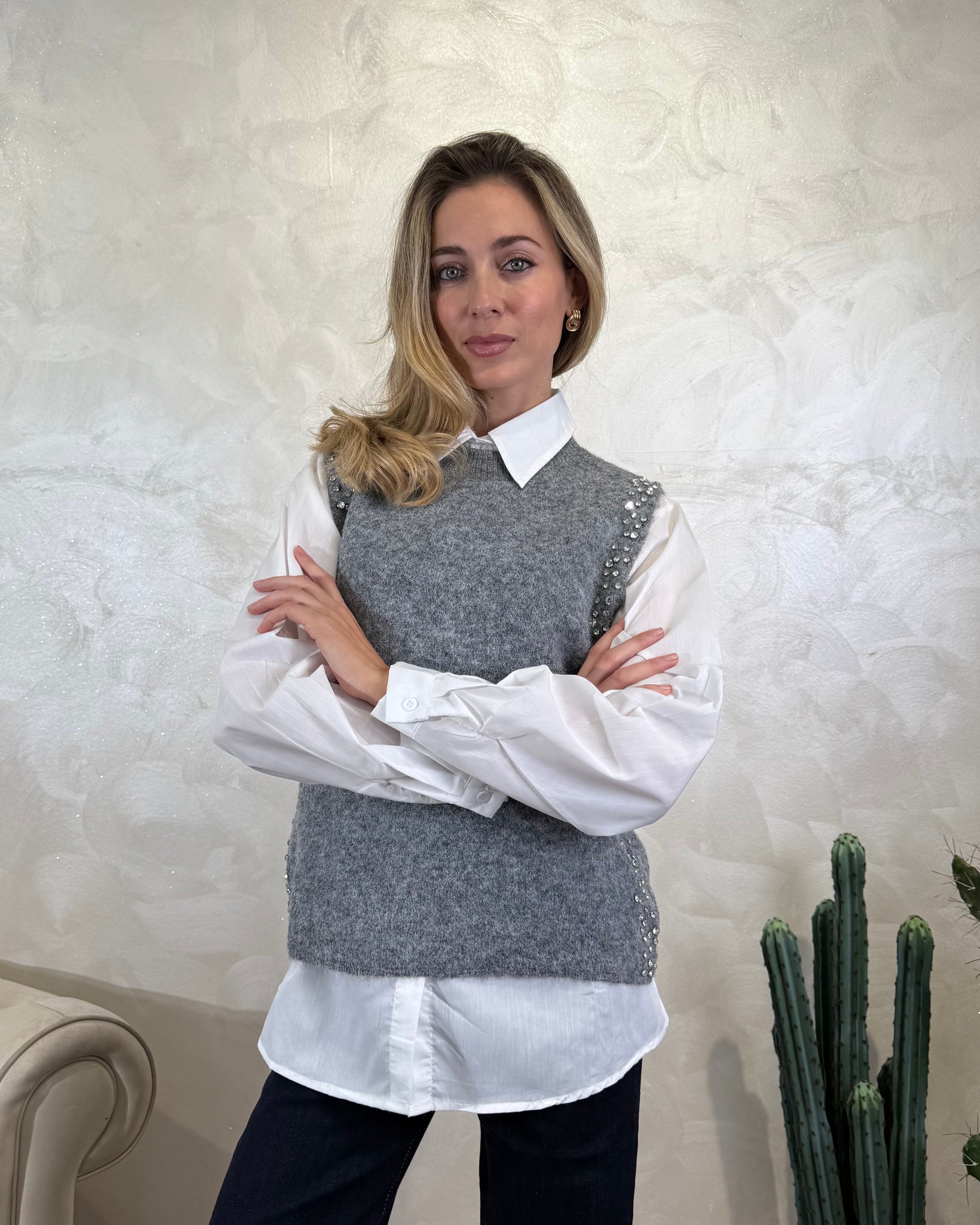 CAMICIA CON GILET IN MAGLIA COL. GRIGIO