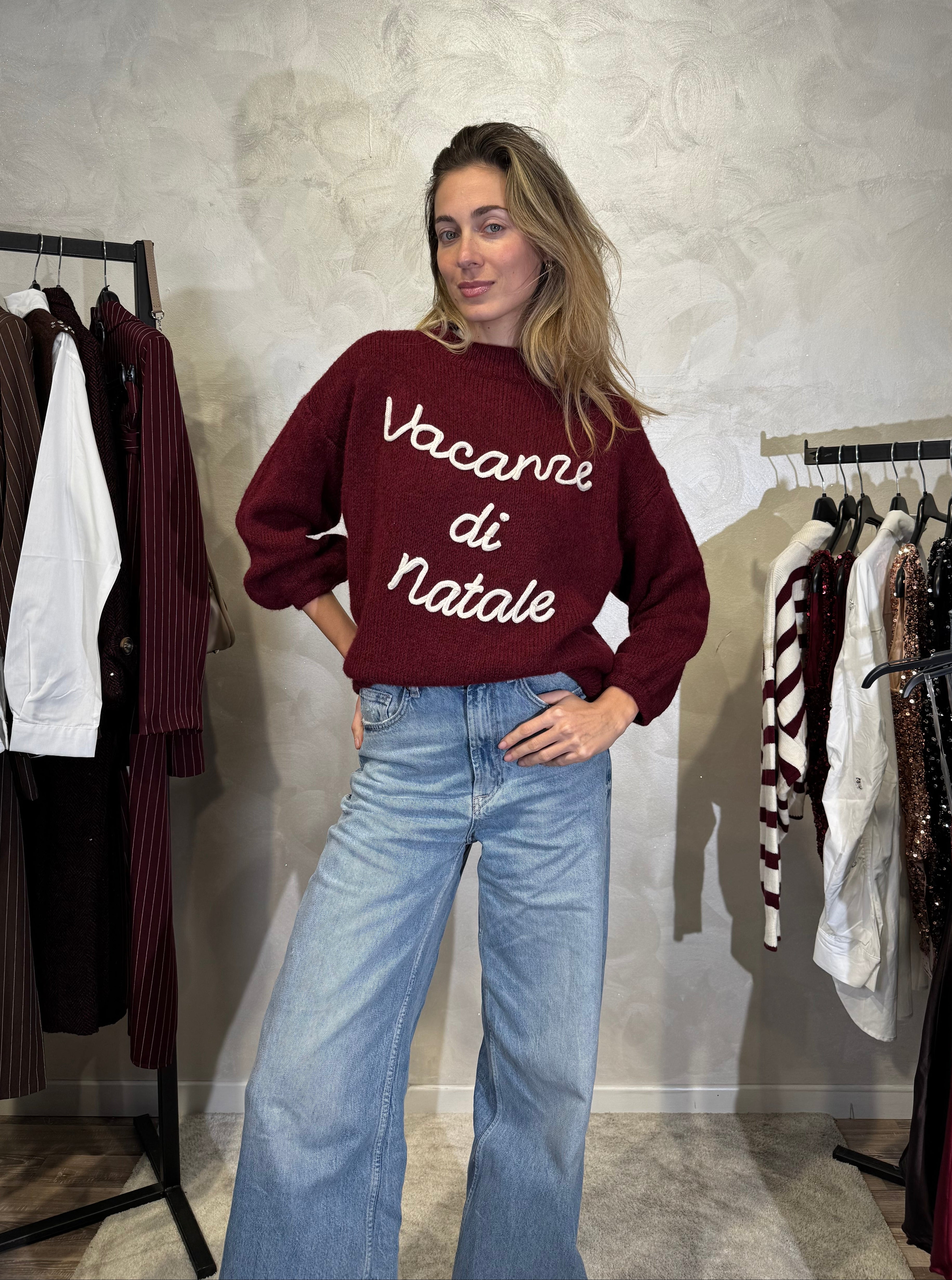 MAGLIONE CON RICAMO VACANZE DI NATALE COL. BORDEAUX