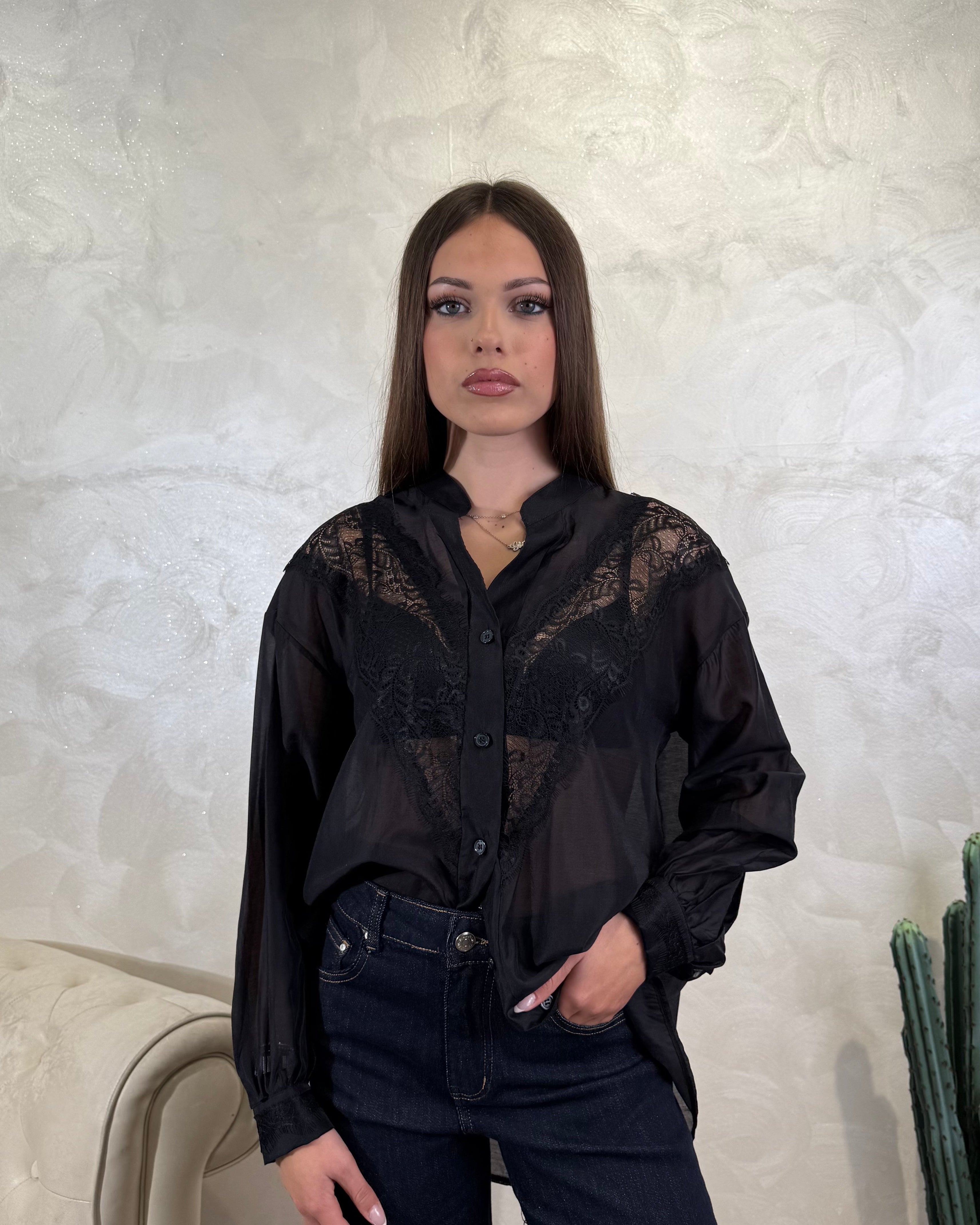 CAMICIA INSERTI PIZZO COL. NERO