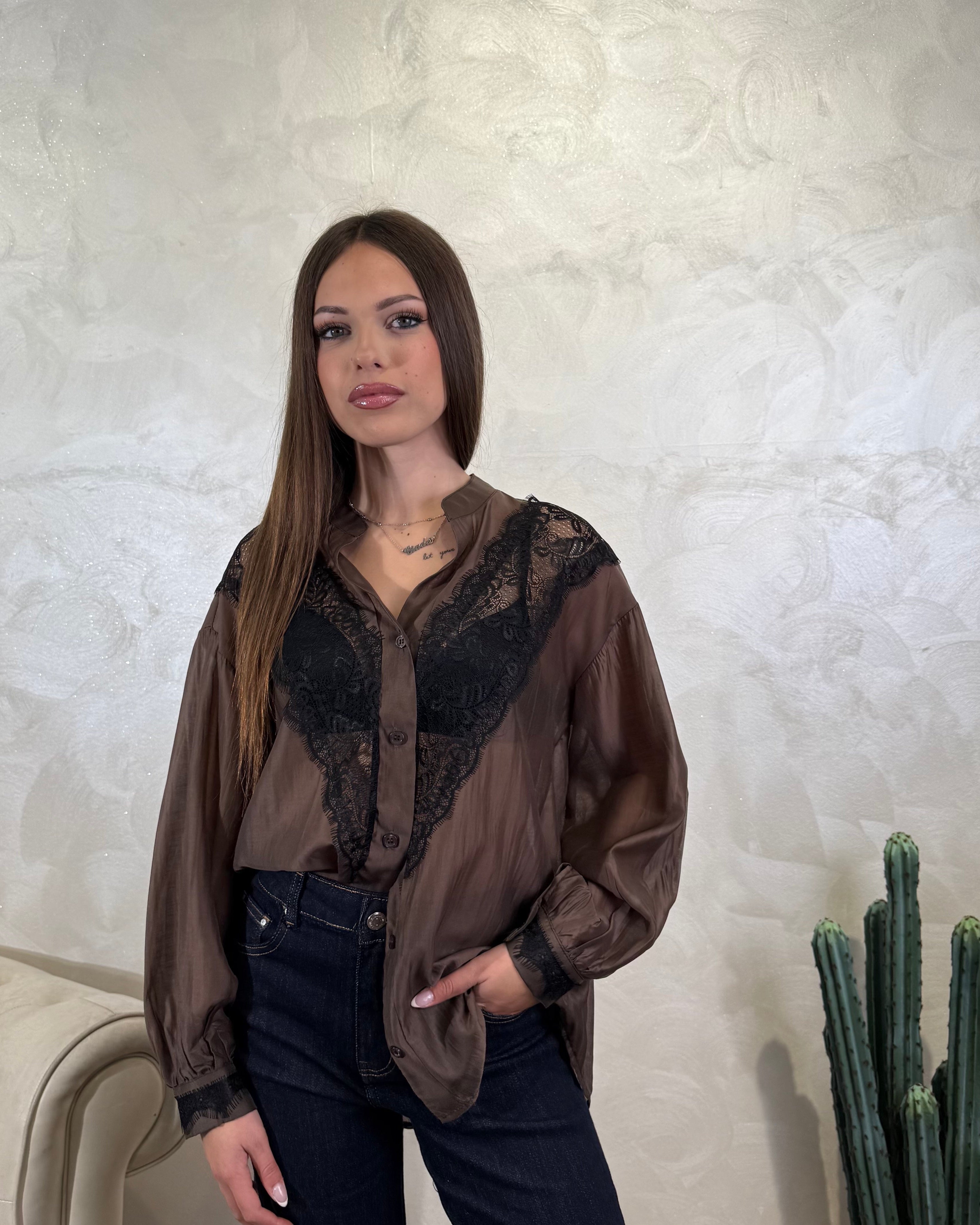 CAMICIA INSERTI PIZZO COL. MORO