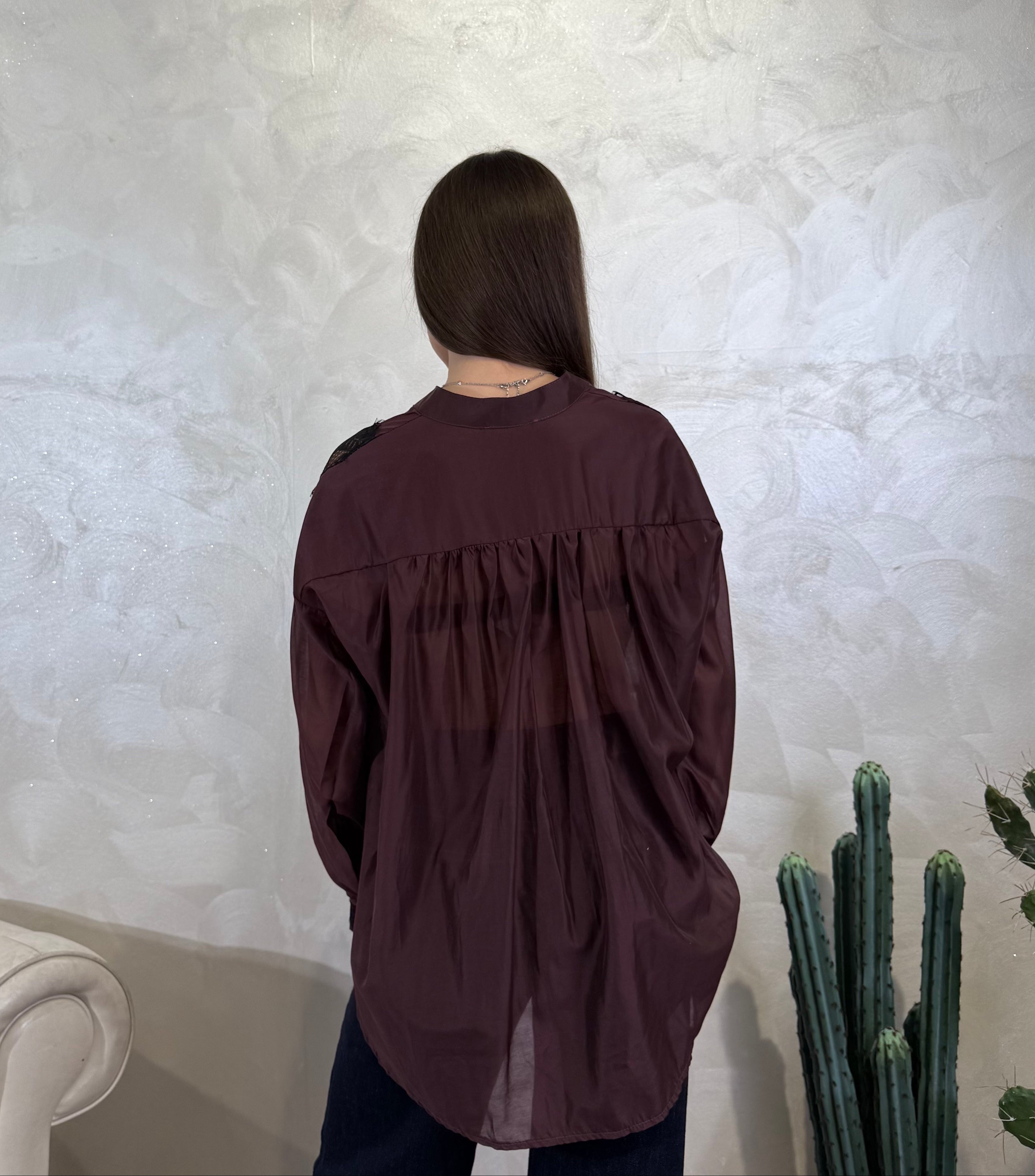 CAMICIA INSERTI PIZZO COL. BORDEAUX