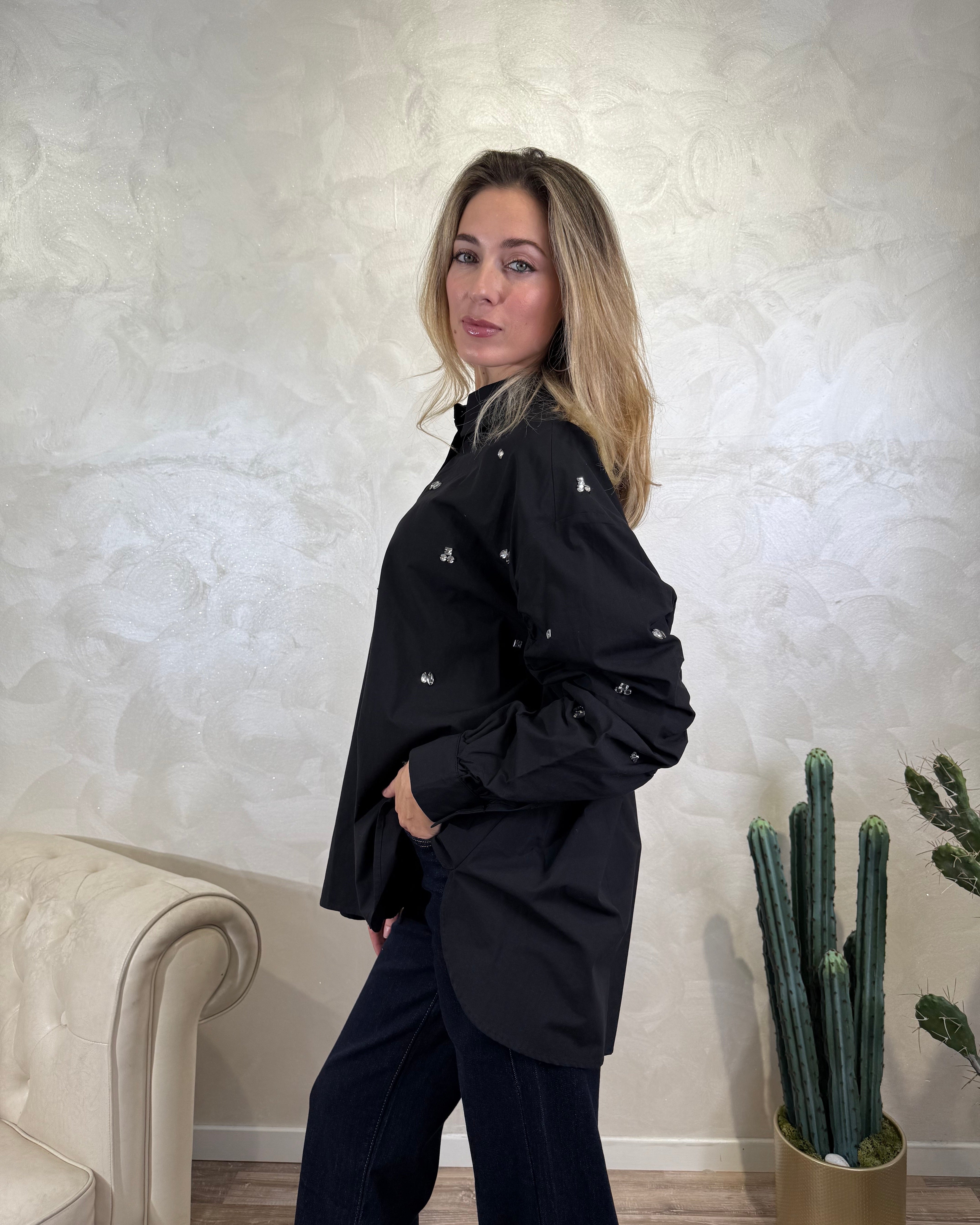CAMICIA STRASS BRILLANTI COL. NERO