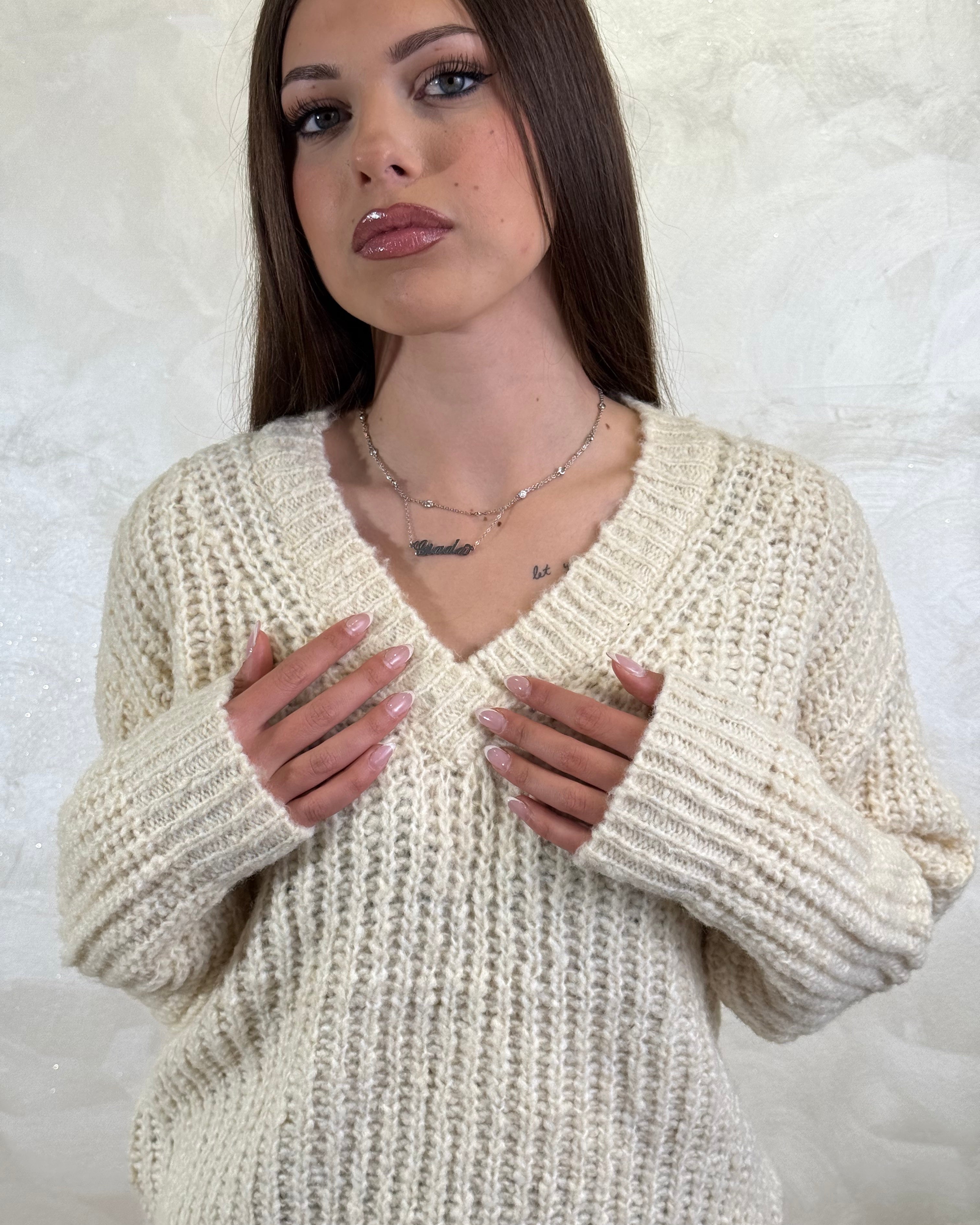 MAGLIA COSTA INGLESE SCOLLO V COL. PANNA