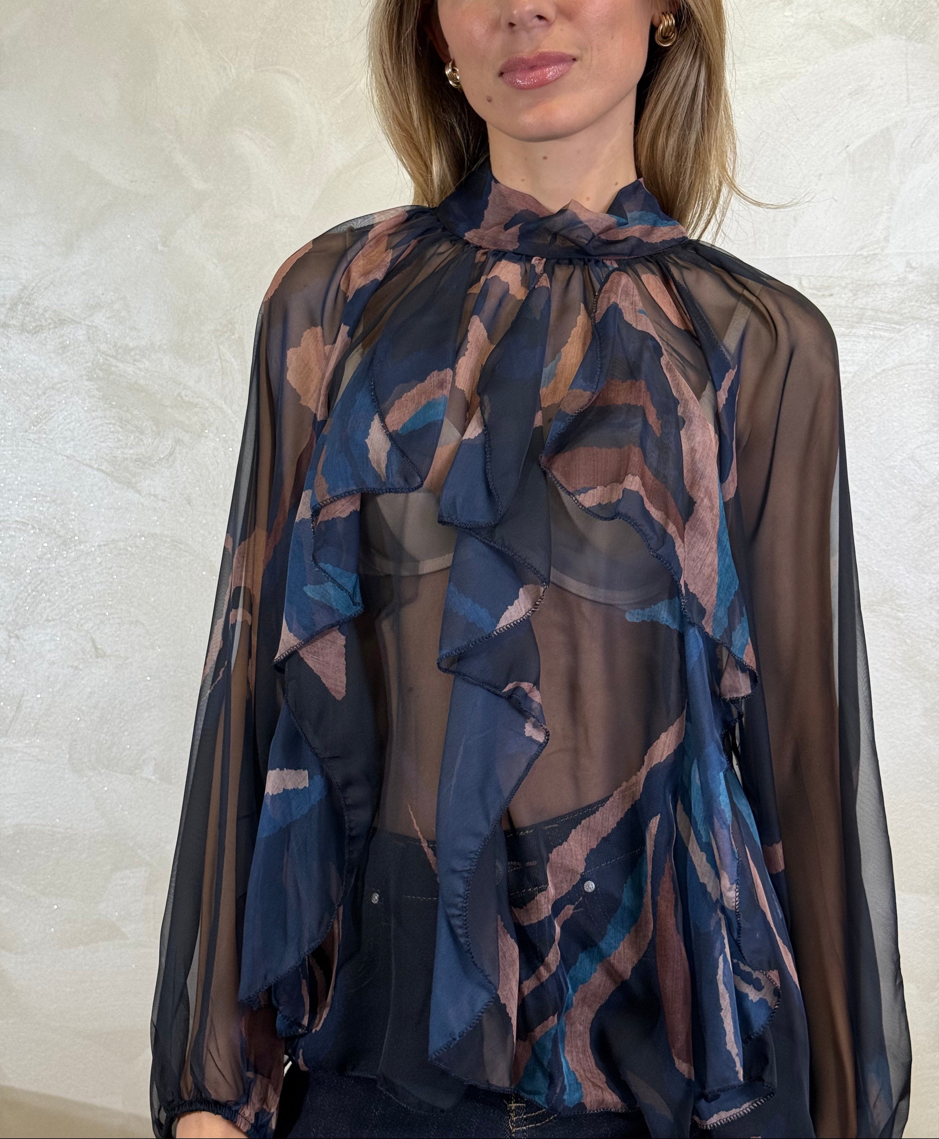 CAMICIA FANTASIA COLLO A FUSCIACCA COL. BLU