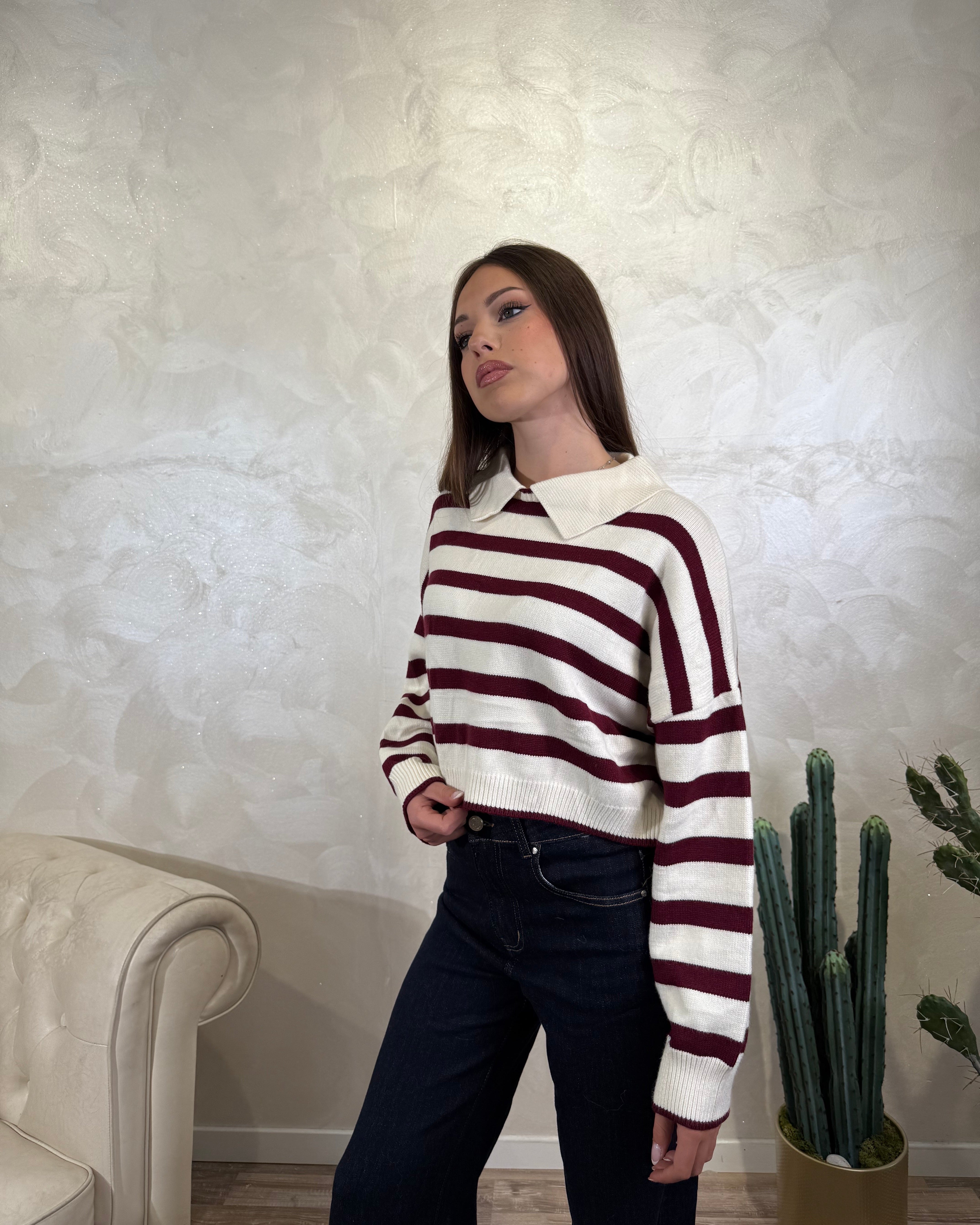 MAGLIONCINO CREPPED RIGATO COL. BORDEAUX