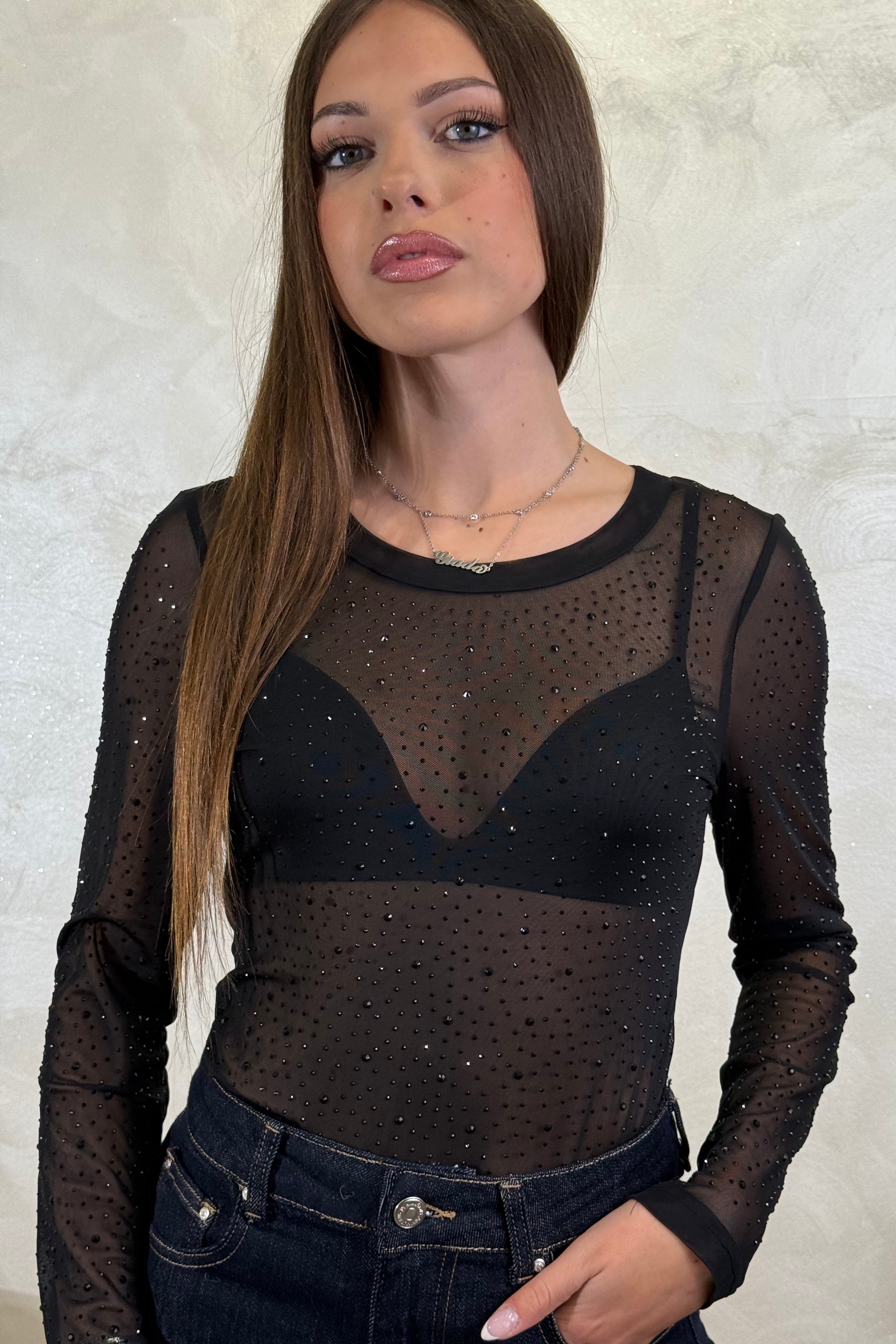 BODY TULLE RICAMATO COL. NERO