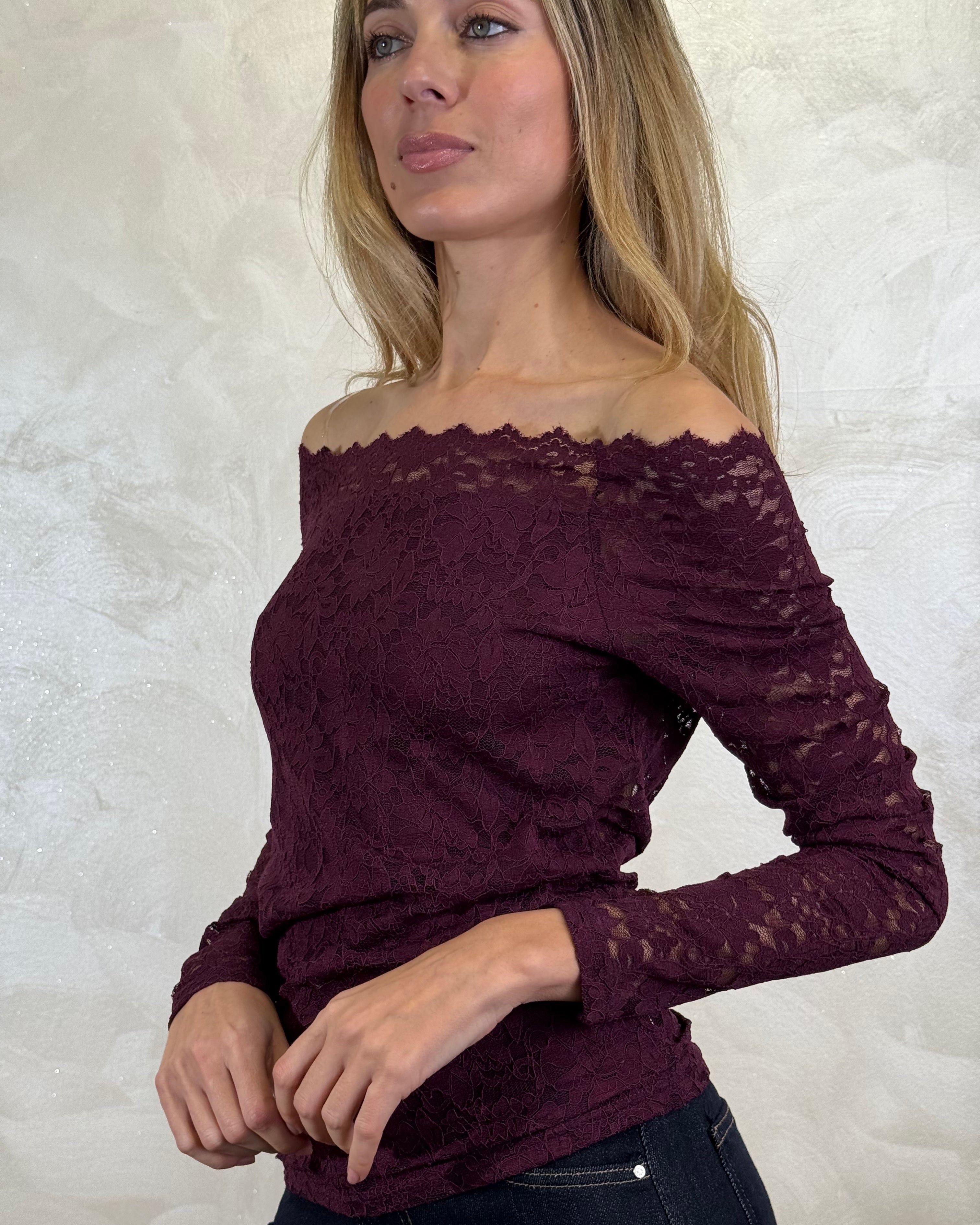 TOP PIZZO SCOLLO AMPIO COL. BORDEAUX