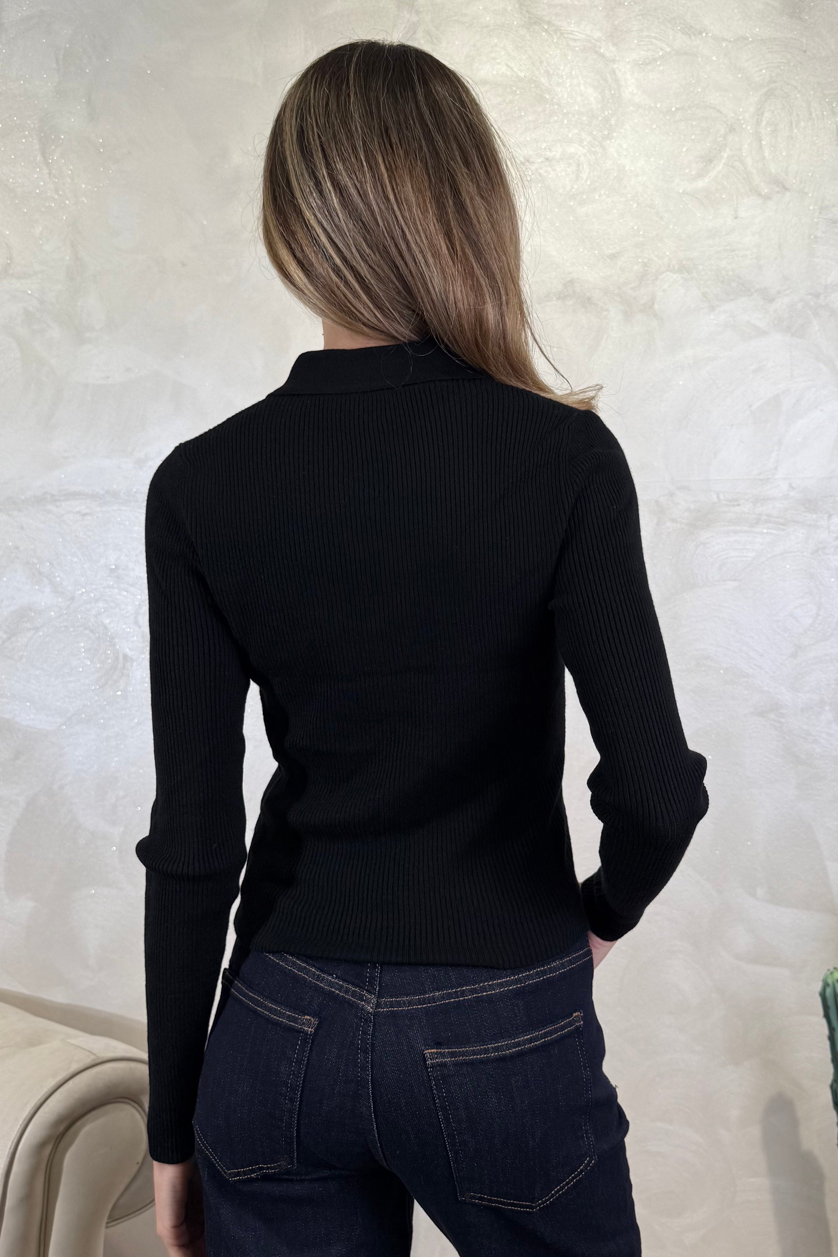 CARDIGAN A POLO COL.NERO