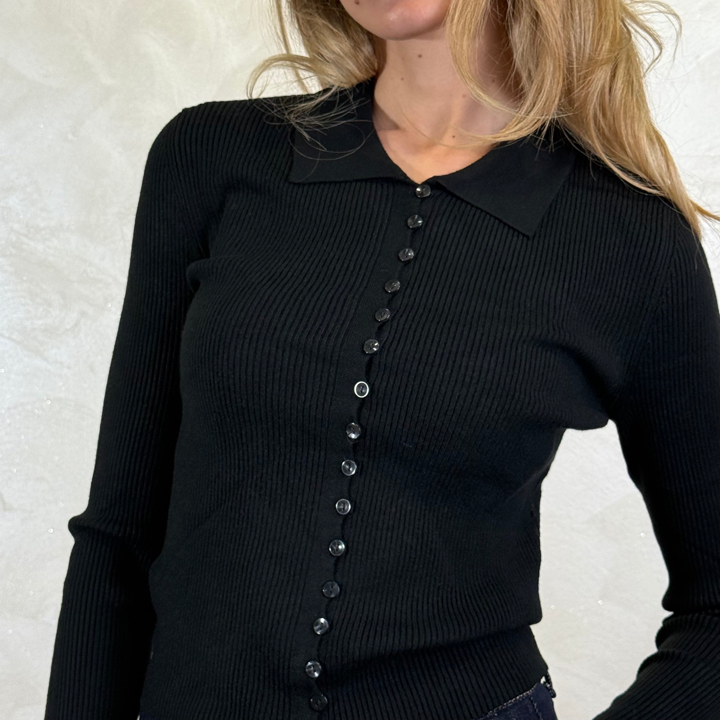 CARDIGAN A POLO COL.NERO