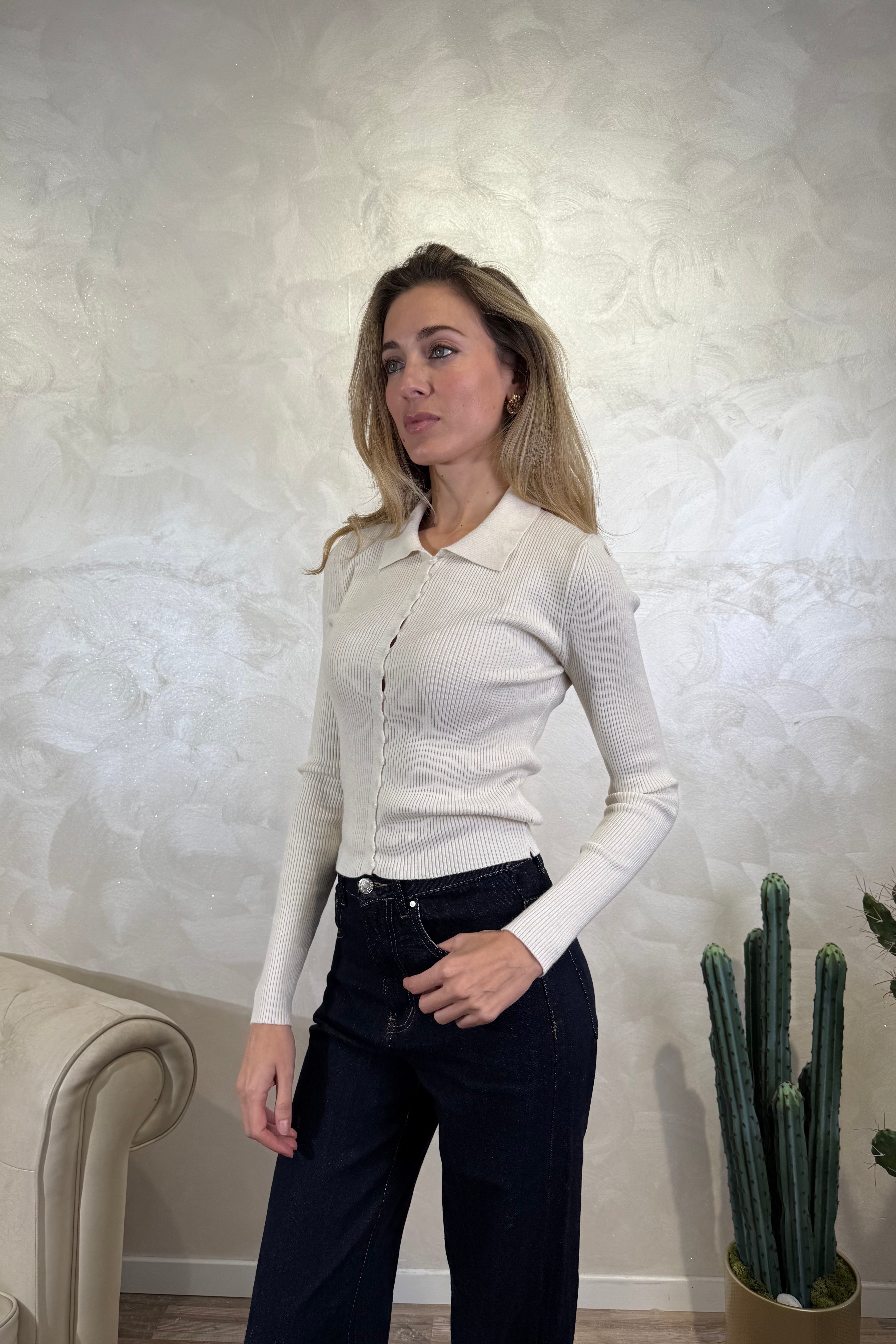 CARDIGAN A POLO COL.PANNA