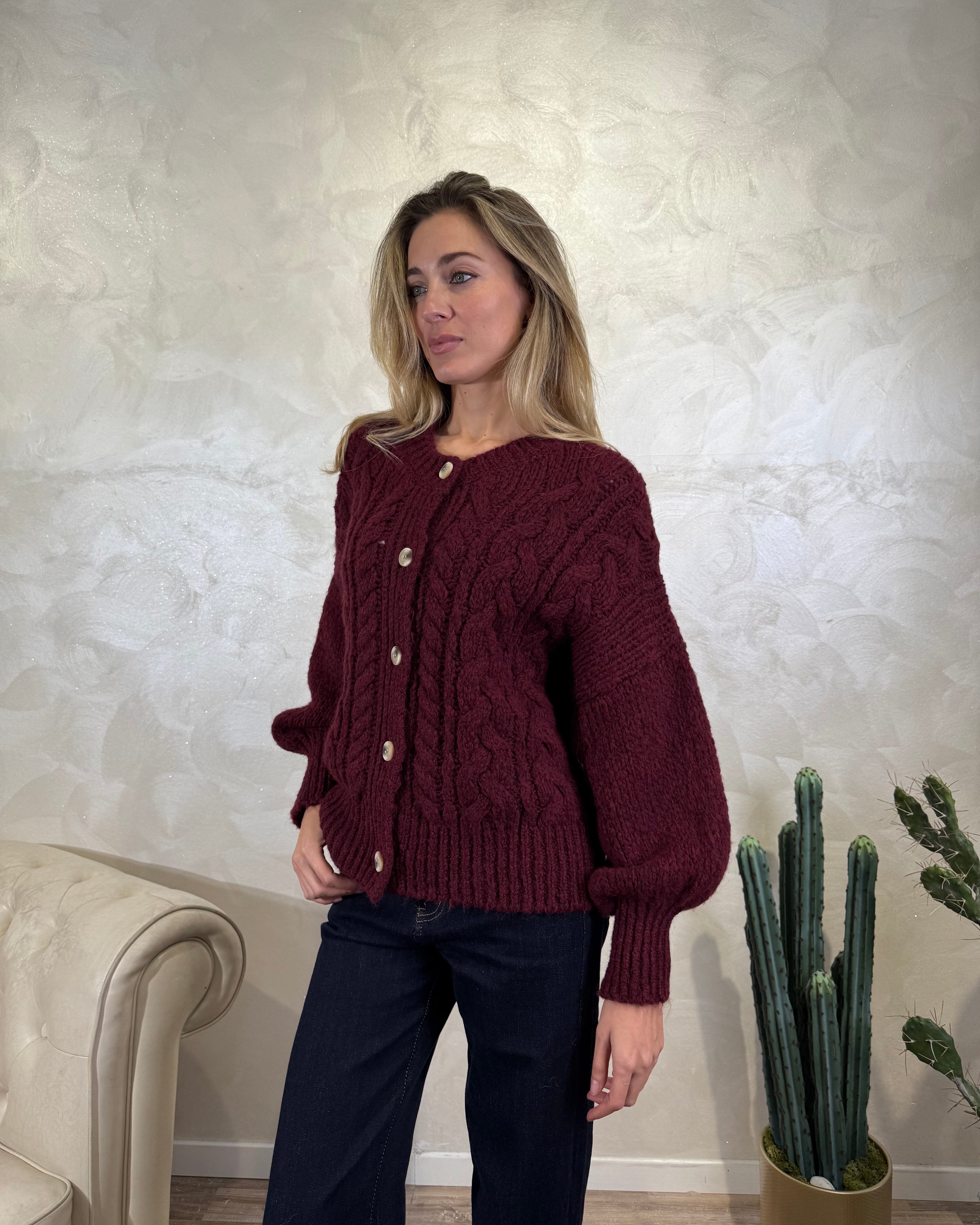 CARDIGAN TRECCIA COL BORDEAUX