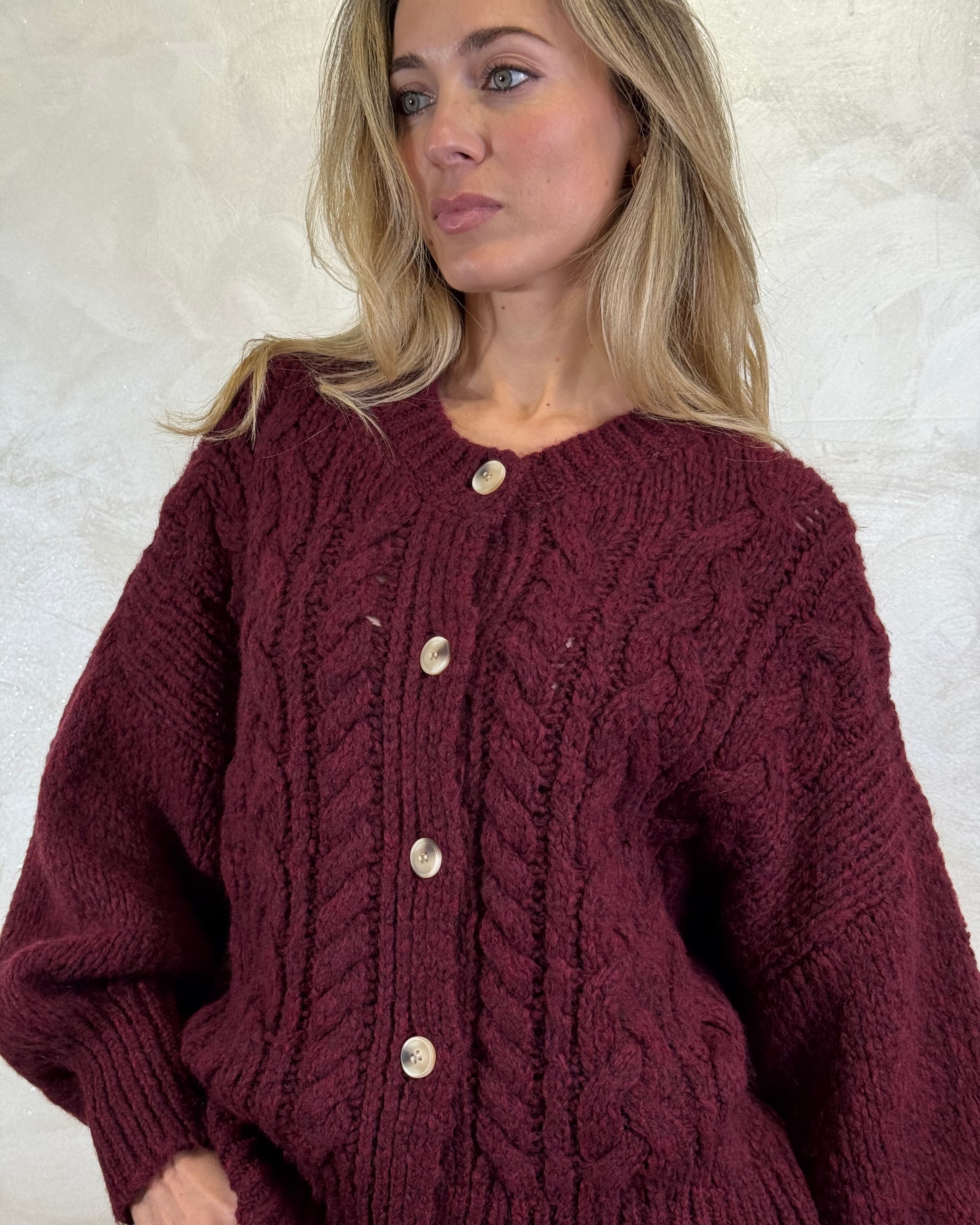 CARDIGAN TRECCIA COL BORDEAUX