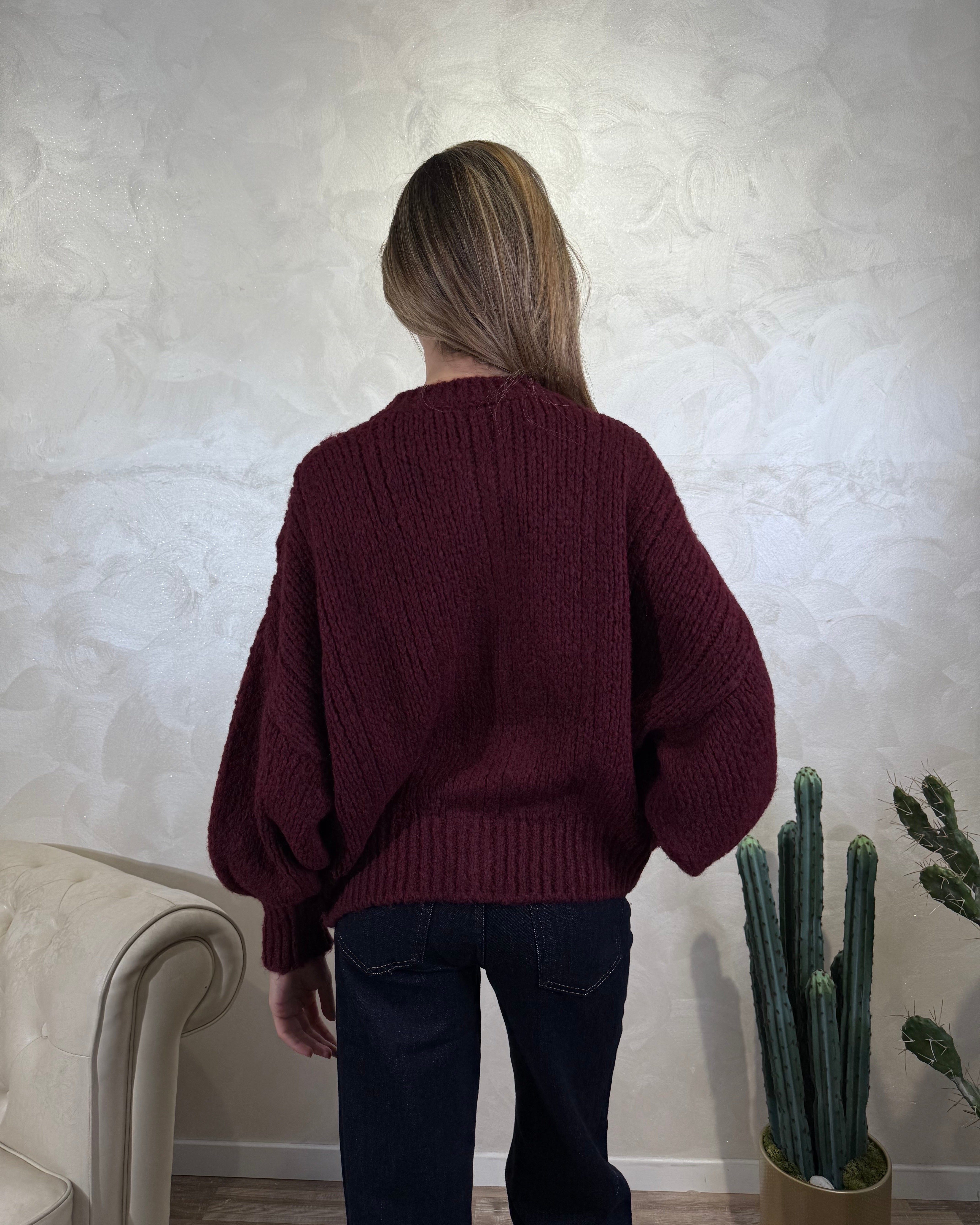 CARDIGAN TRECCIA COL BORDEAUX