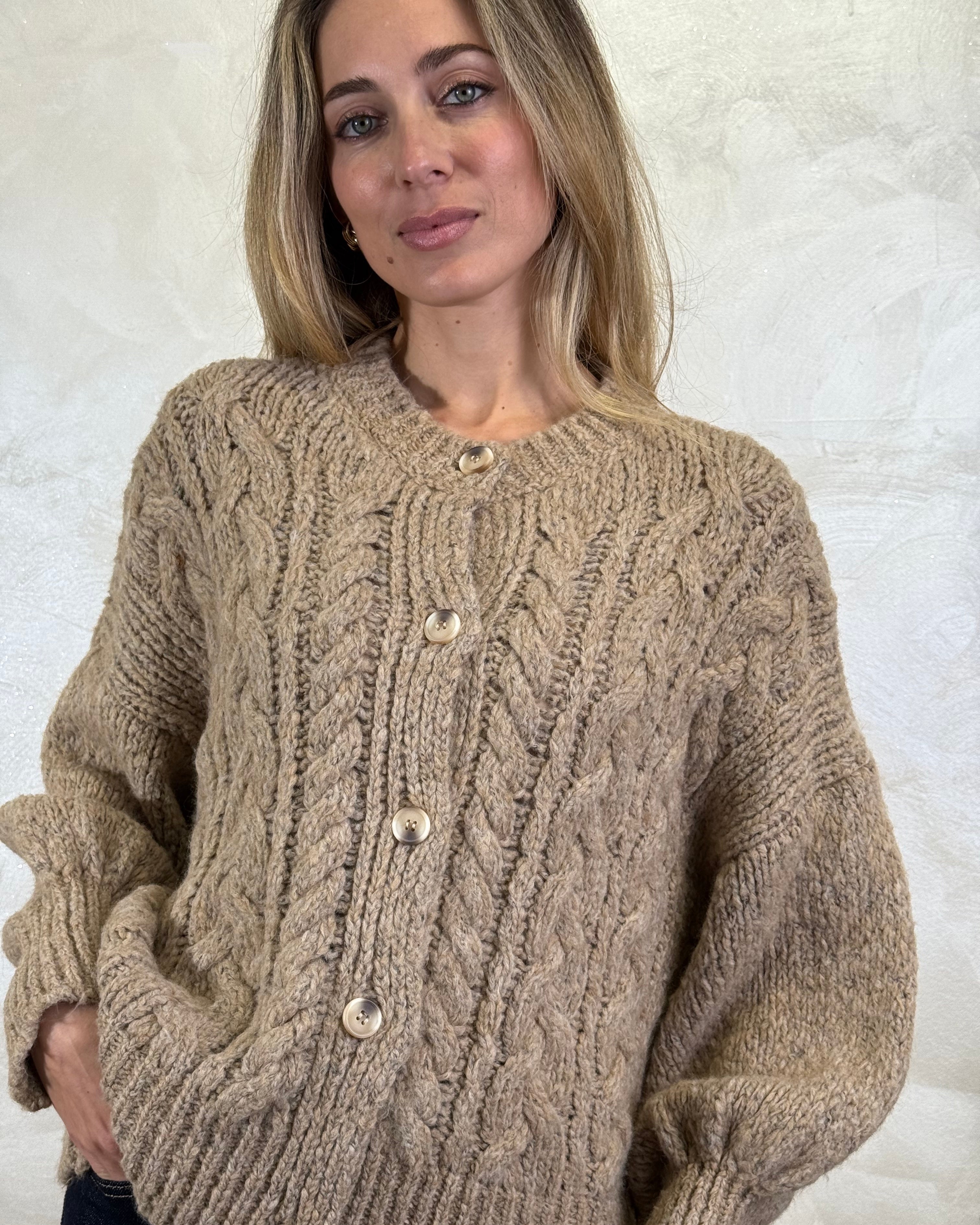 CARDIGAN TRECCIA COL CAMEL