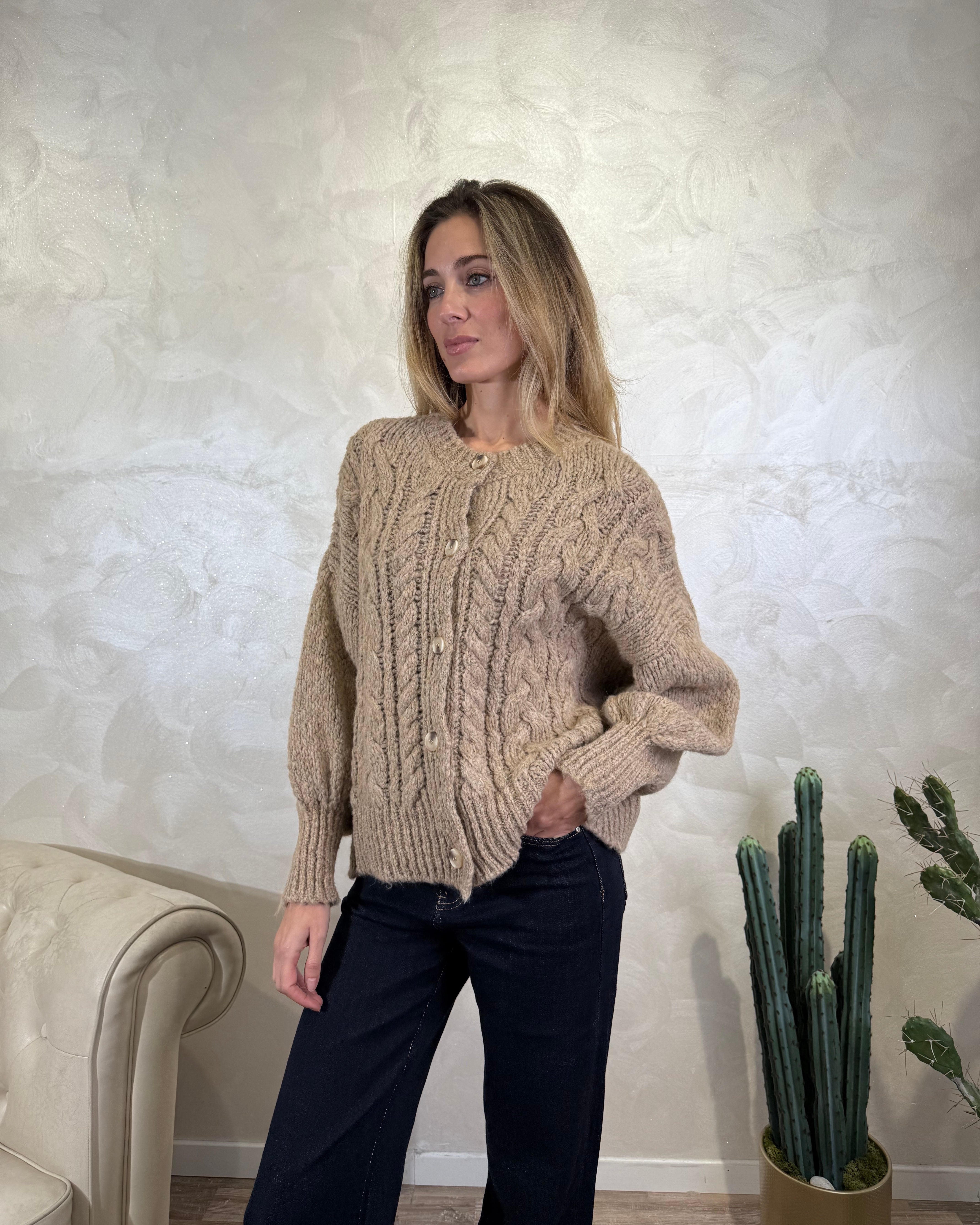 CARDIGAN TRECCIA COL CAMEL
