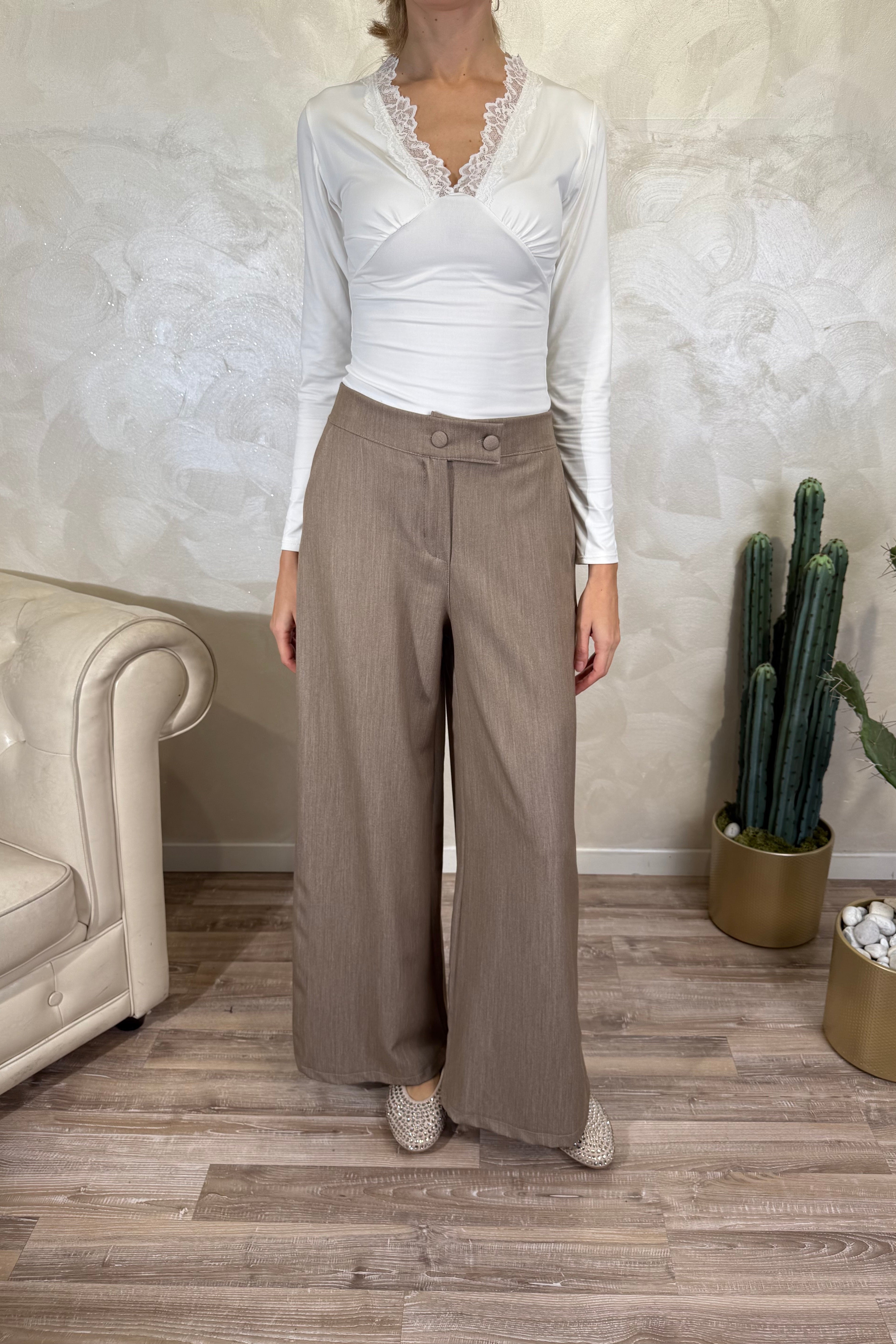 PANTALONE GAMBA AMPIA COL.BEIGE