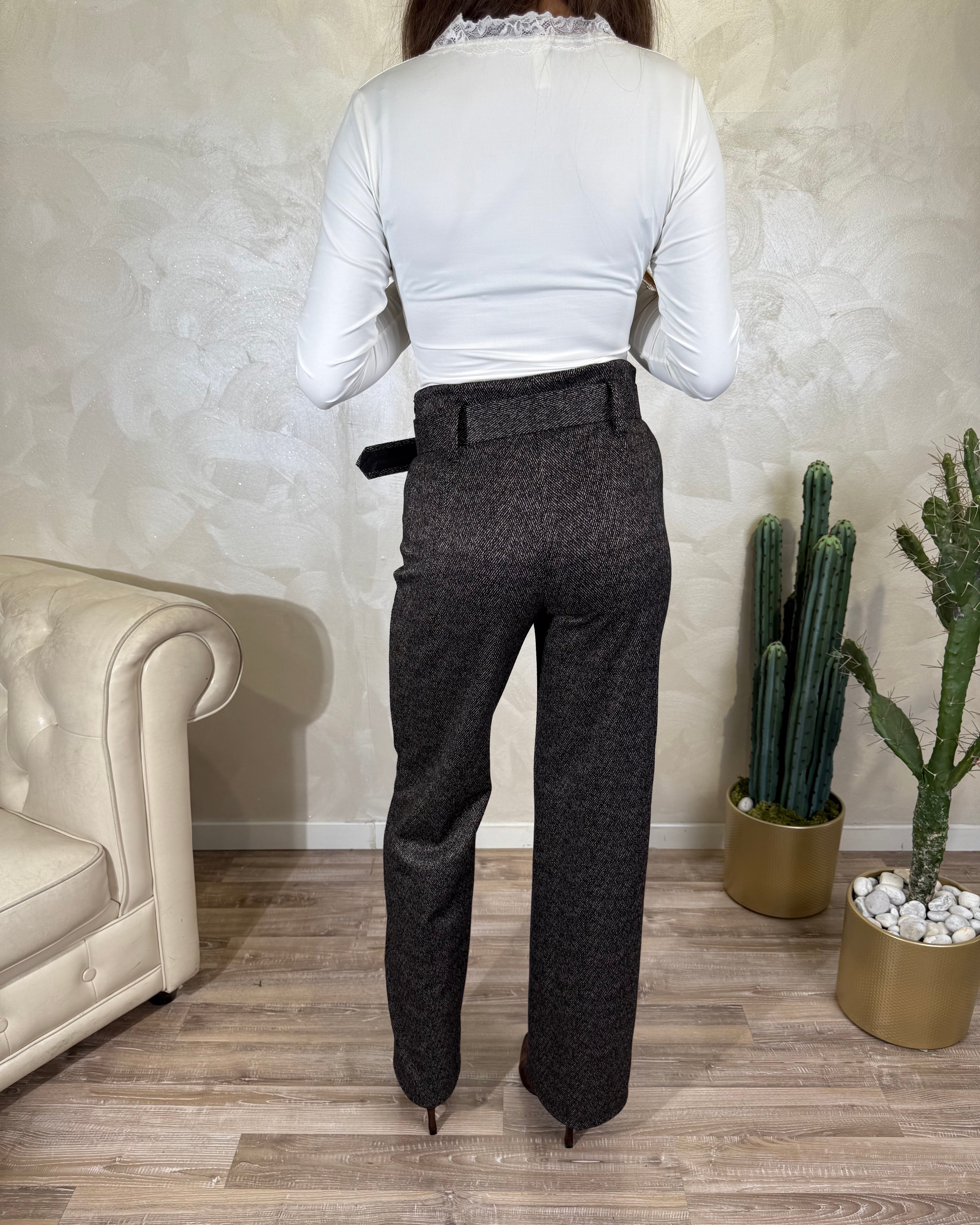 PANTALONE CON CINTURA COORDINATA COL. MORO