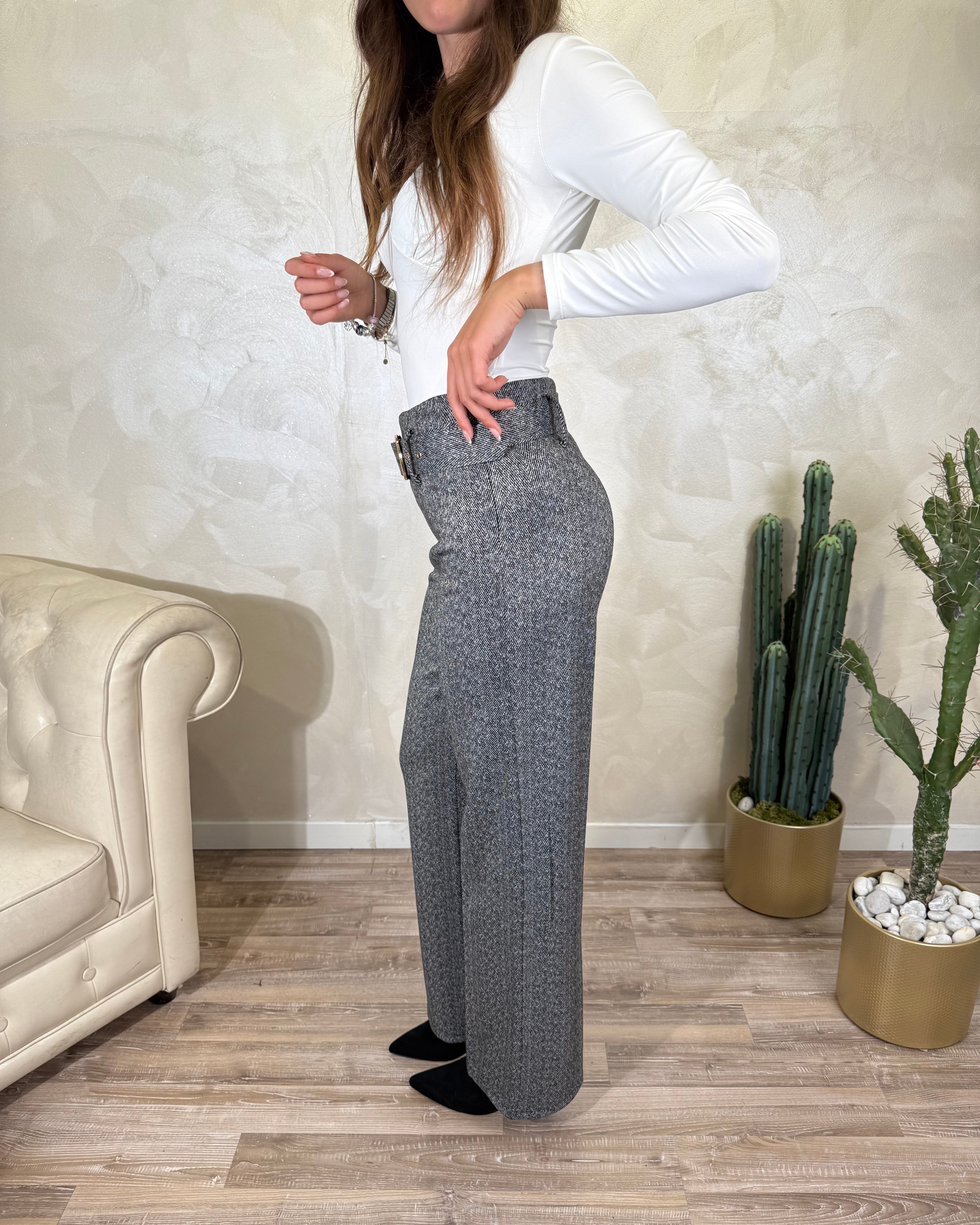 PANTALONE CON CINTURA COORDINATA COL. GRIGIO