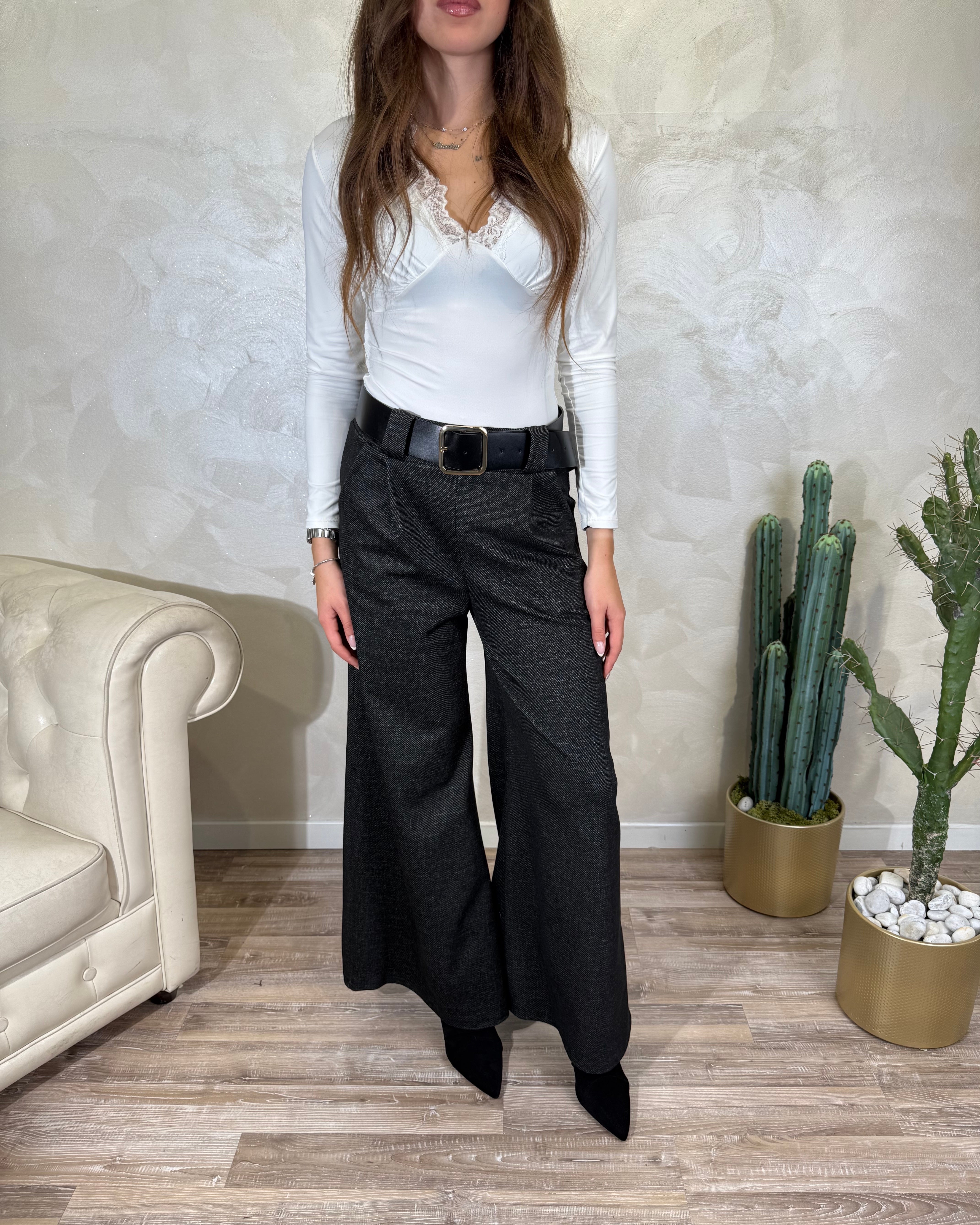 PANTALONE CON PINCES COL.GRIGIO SCURO MELANGE