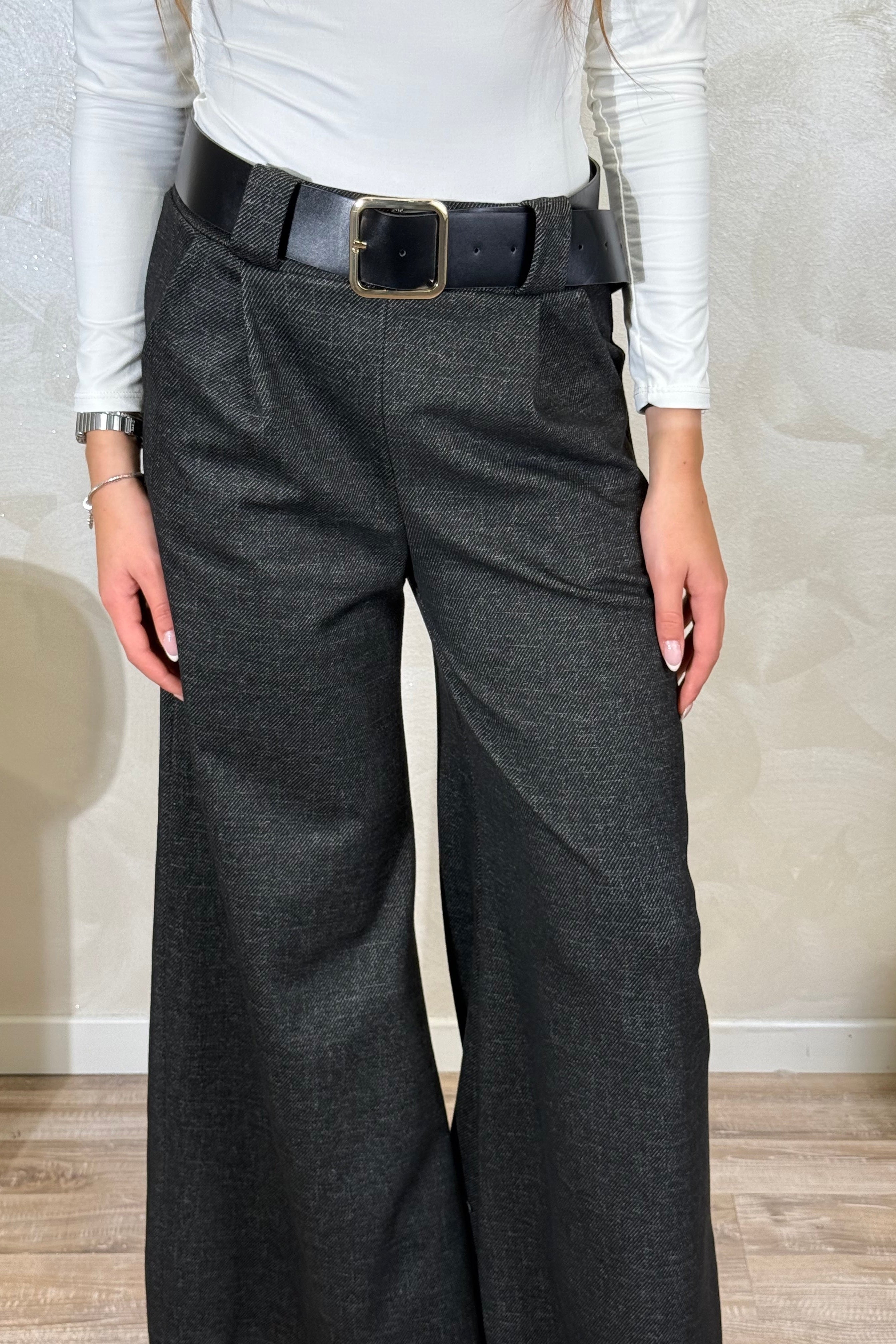 PANTALONE CON PINCES COL.GRIGIO SCURO MELANGE