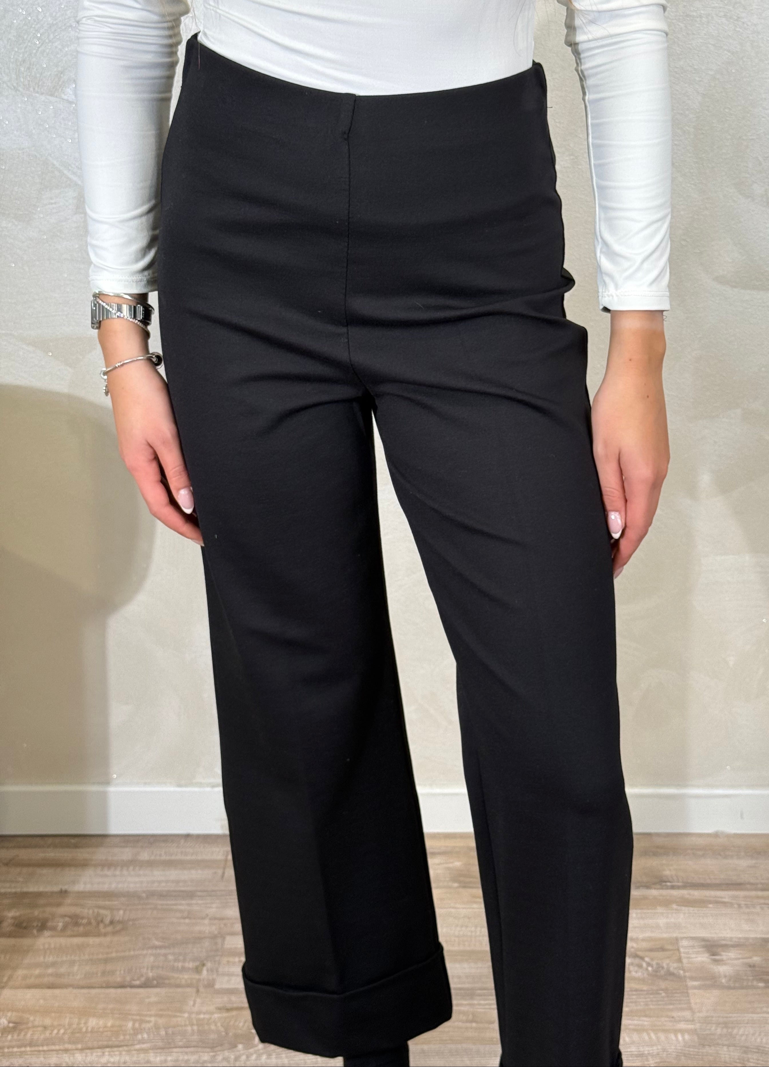 PANTALONE P.MILANO RISVOLTO ALTO COL.NERO