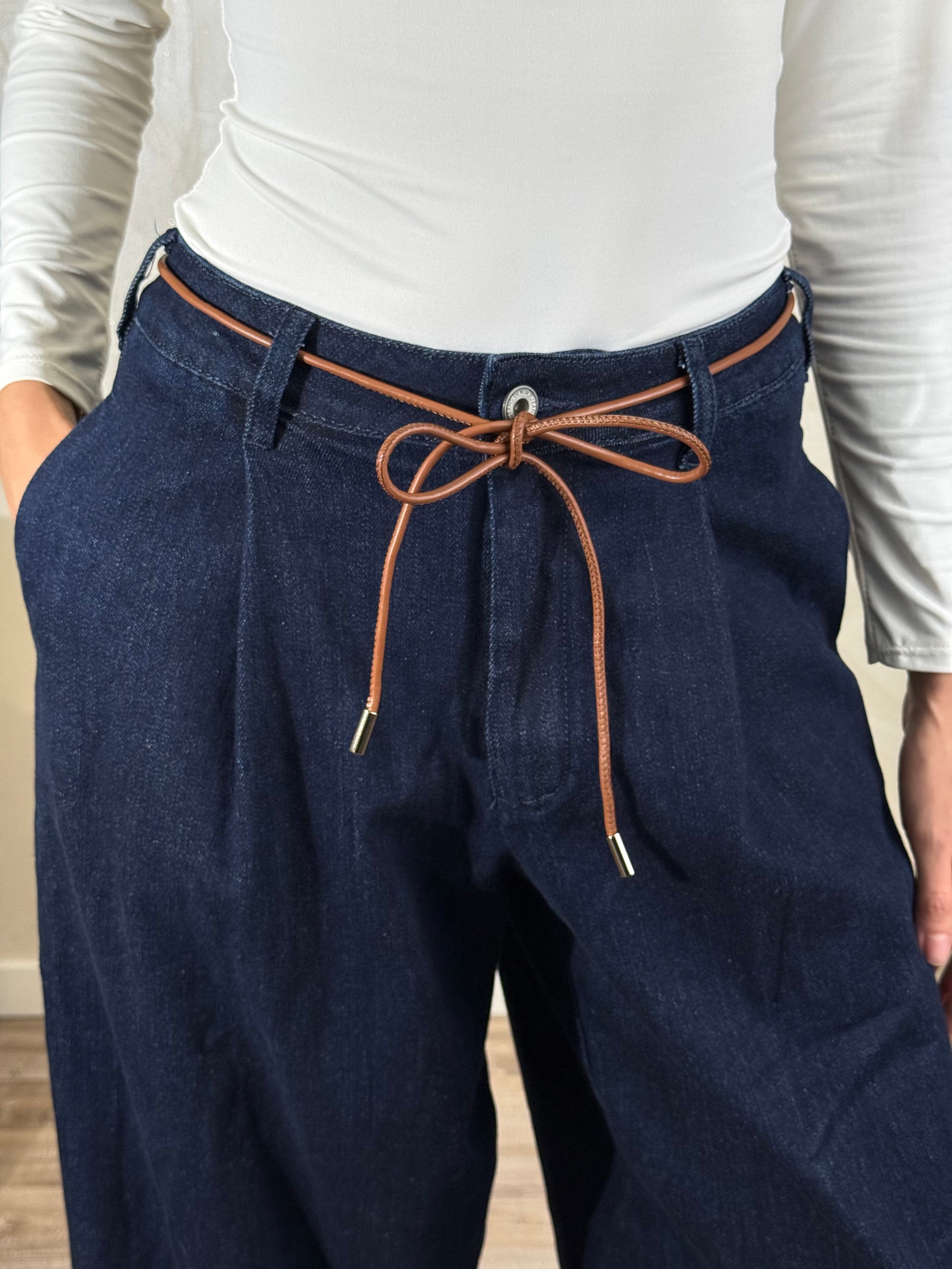 JEANS PINCES CON CINTURA A CORDINO COL.DENIM SCURO