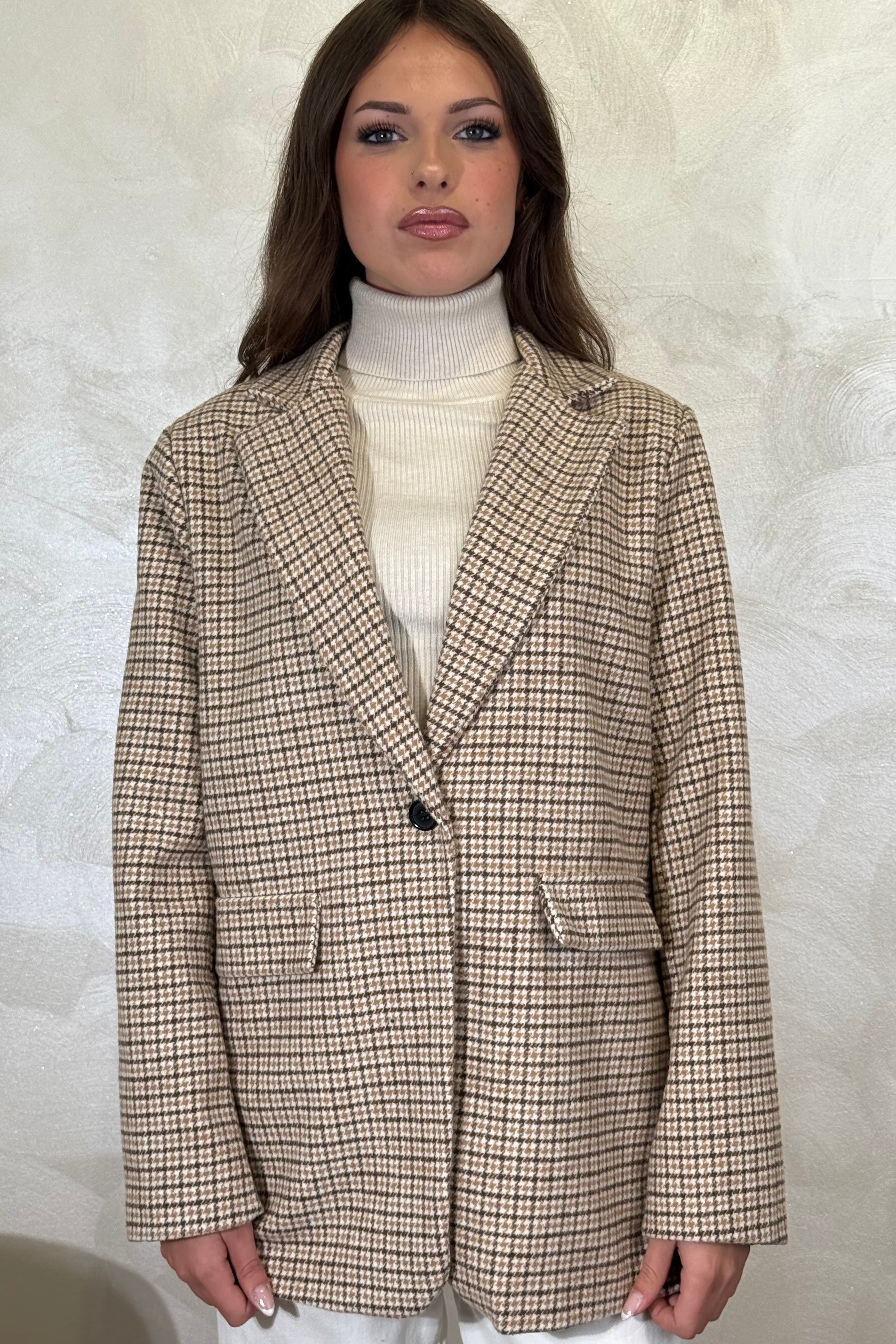 BLAZER PIED DE POULE COL.BEIGE
