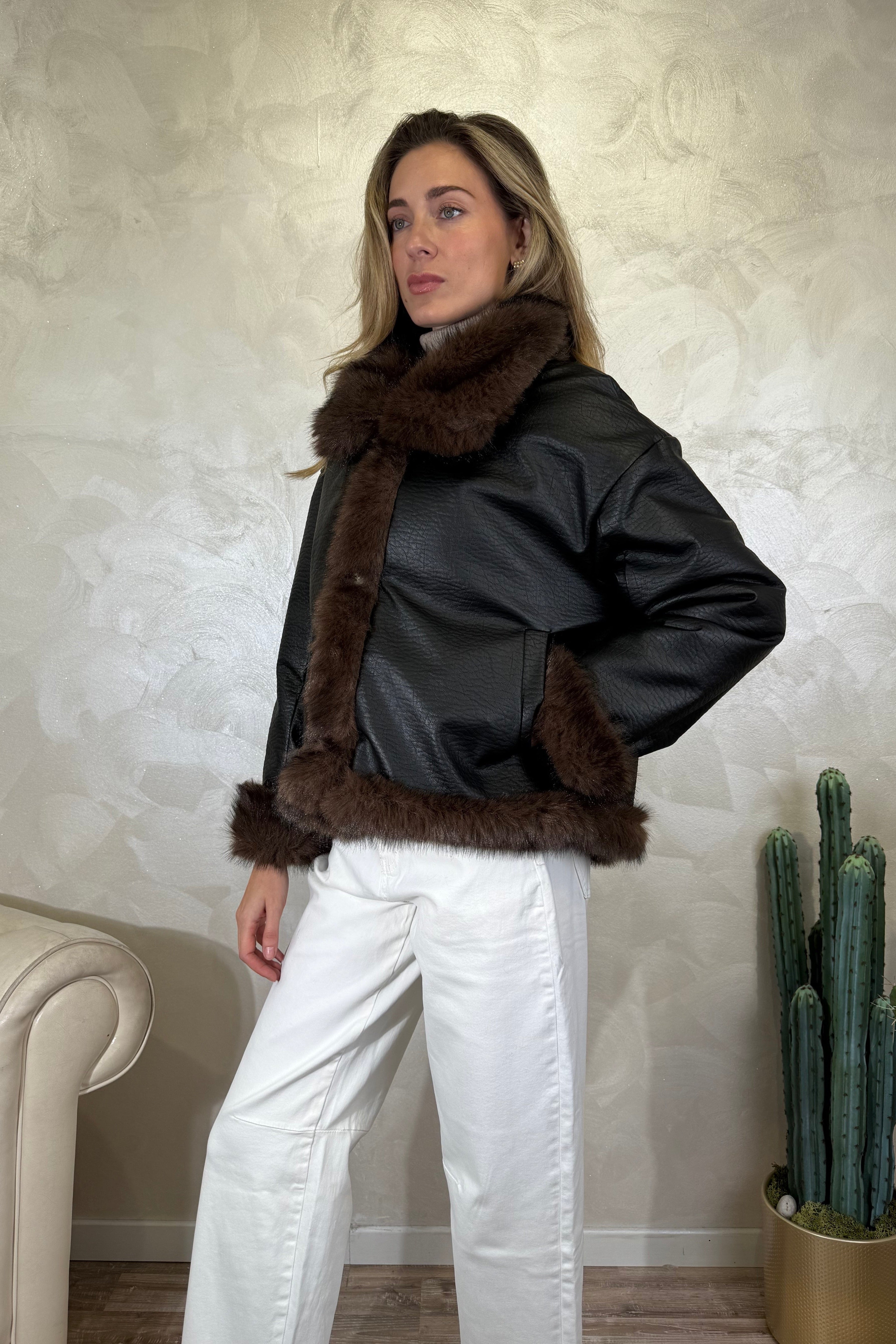 GIACCA IN ECOPELLICCIA REVERSIBILE COL. NERO