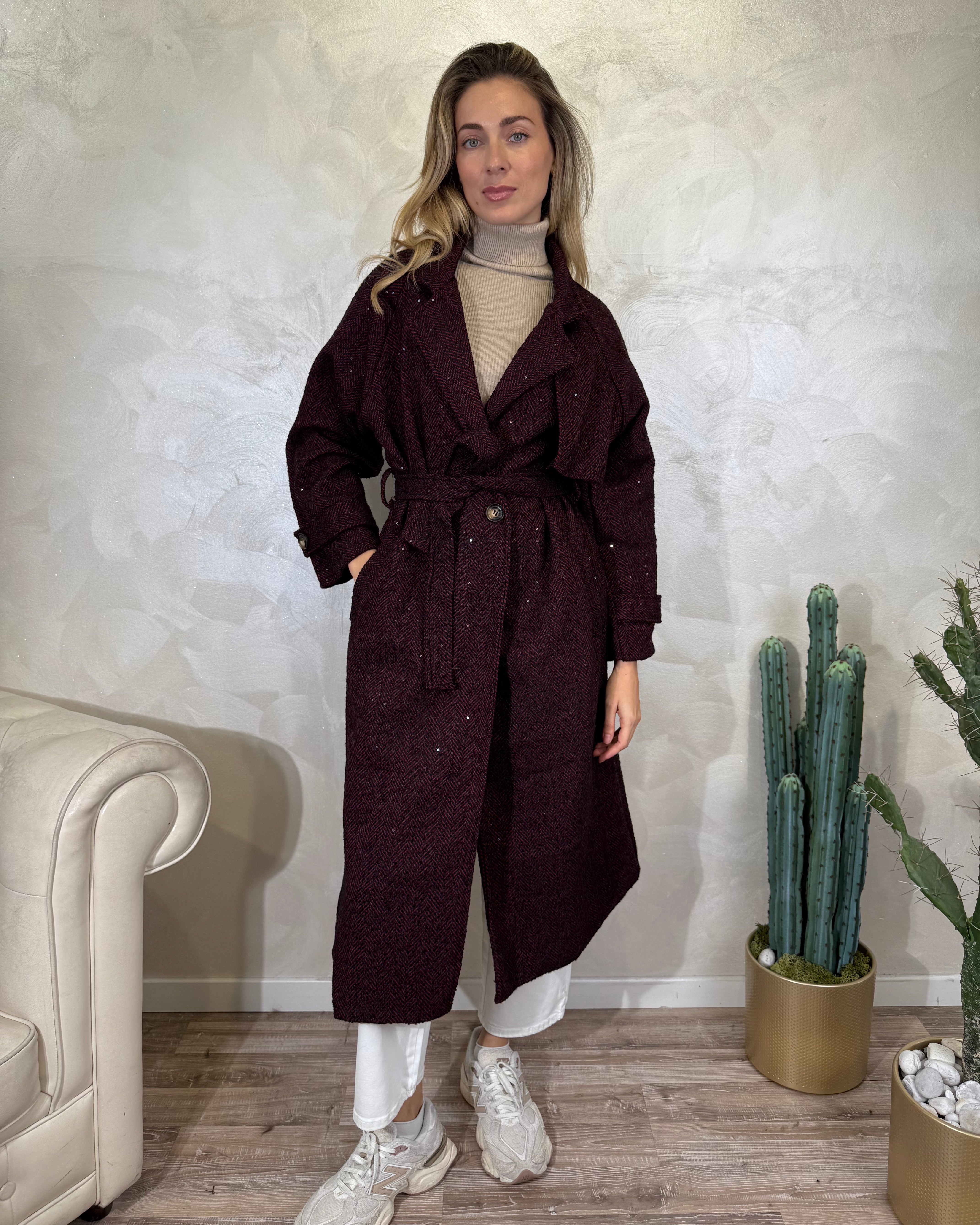 CAPPOTTO LUNGO SPIGATO COL. BORDEAUX