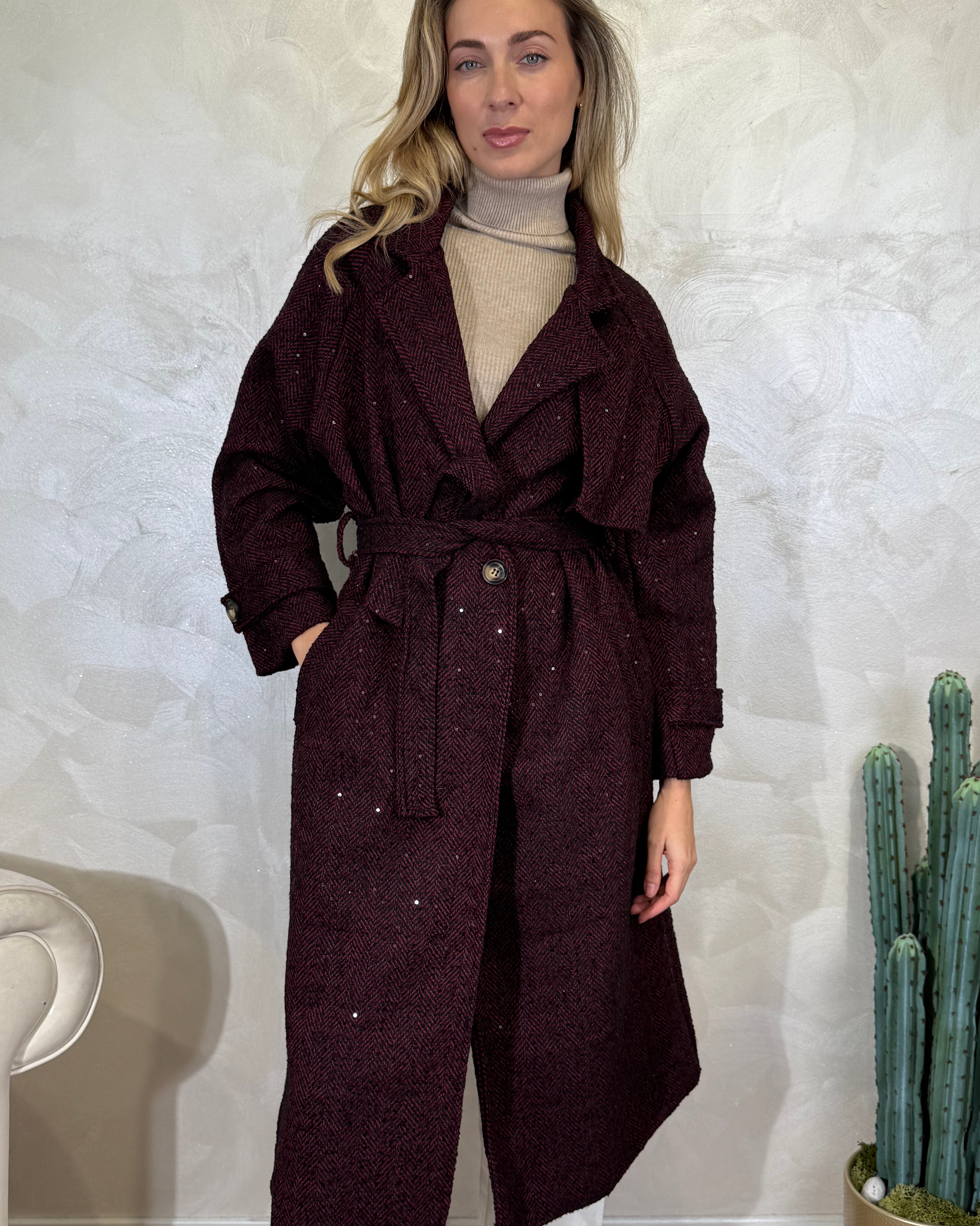 CAPPOTTO LUNGO SPIGATO COL. BORDEAUX