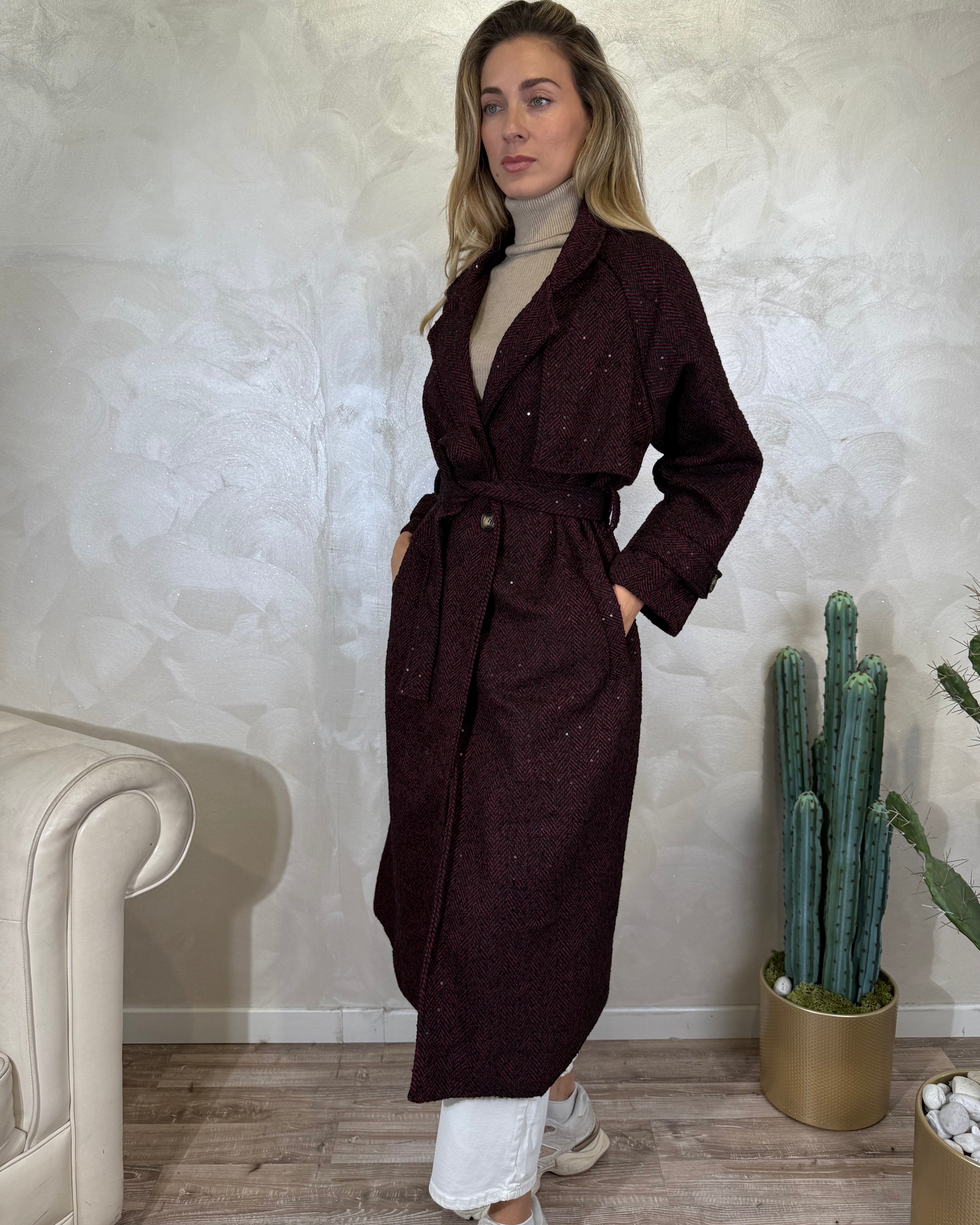 CAPPOTTO LUNGO SPIGATO COL. BORDEAUX