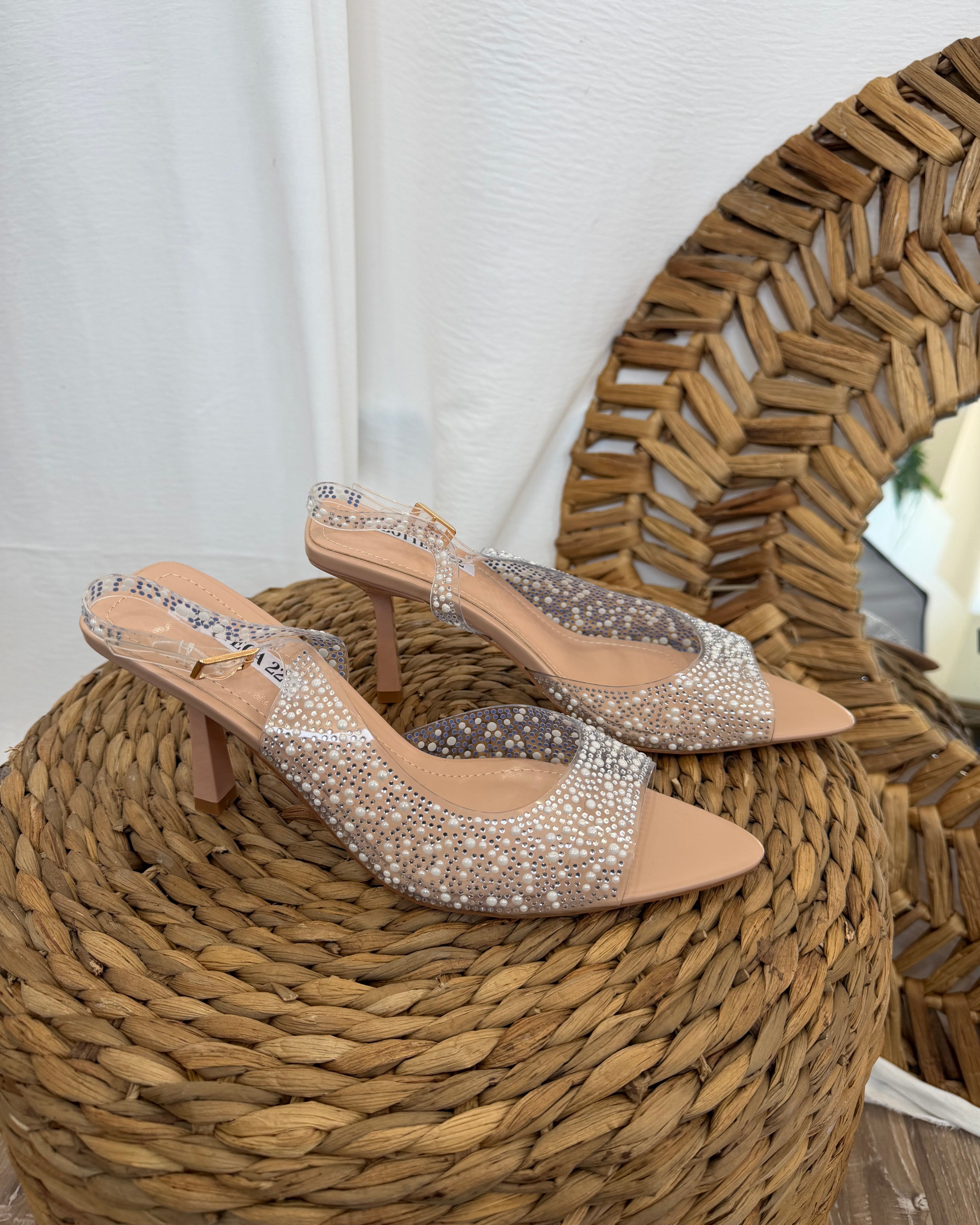 SLINGBACK TRASPARENTE CON DETTAGLI STRASS TONO SU TONO PUNTA AFFUSOLATA COL.NUDE