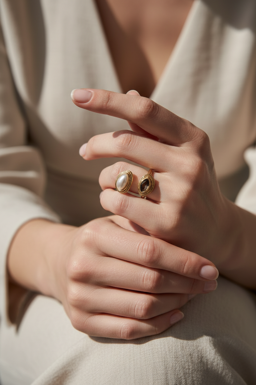 ANELLO APERTO CON DOPPIA PIETRA COLORATA