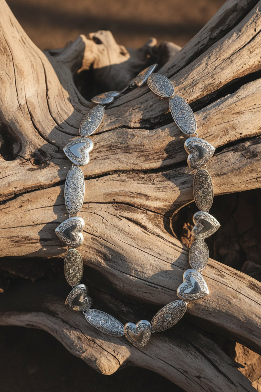 CINTURA GIOIELLO ARGENTO CUORI & OVALI INCISI