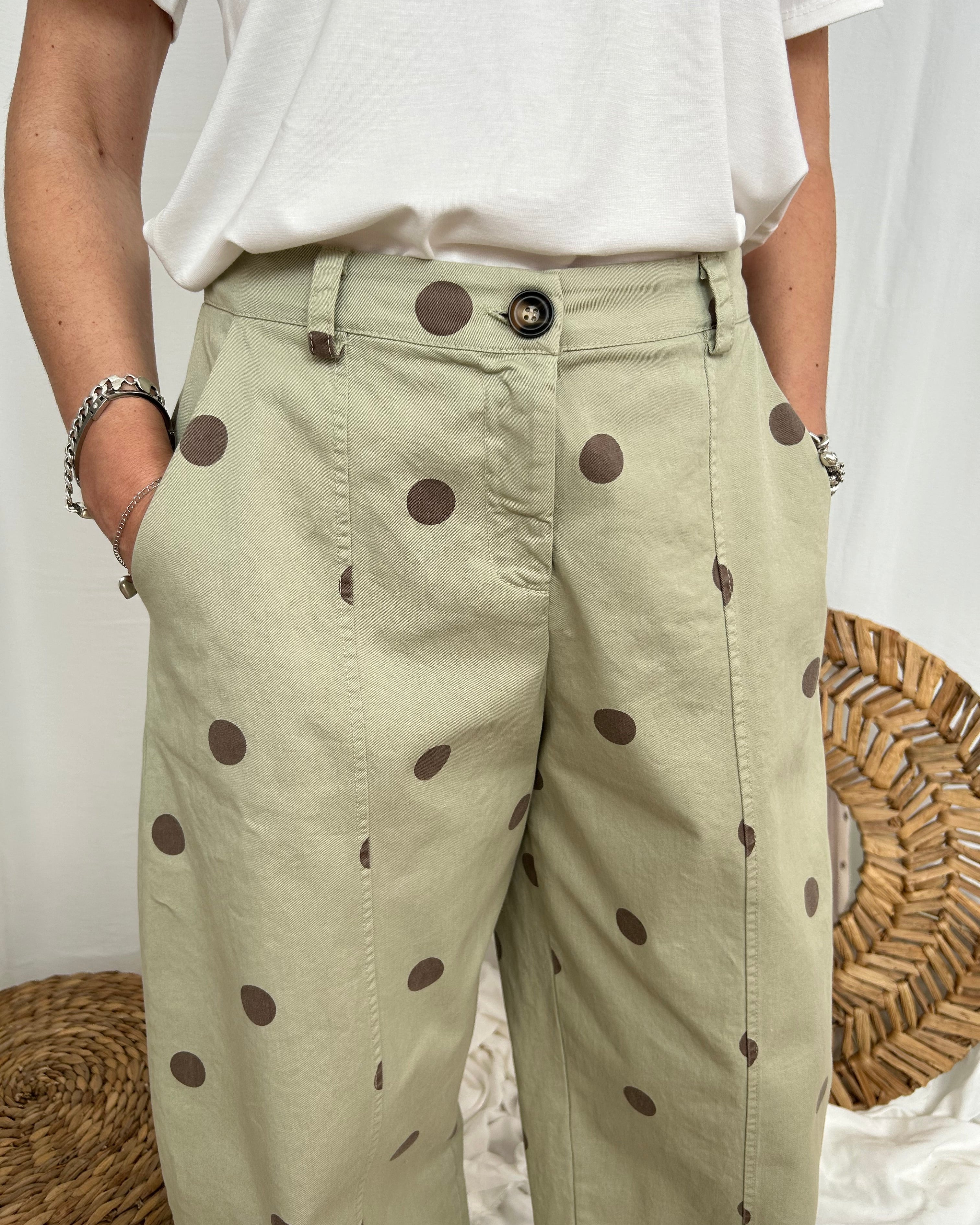 PANTALONE BALLOON CON STAMPA POIS COL. VERDE SALVIA