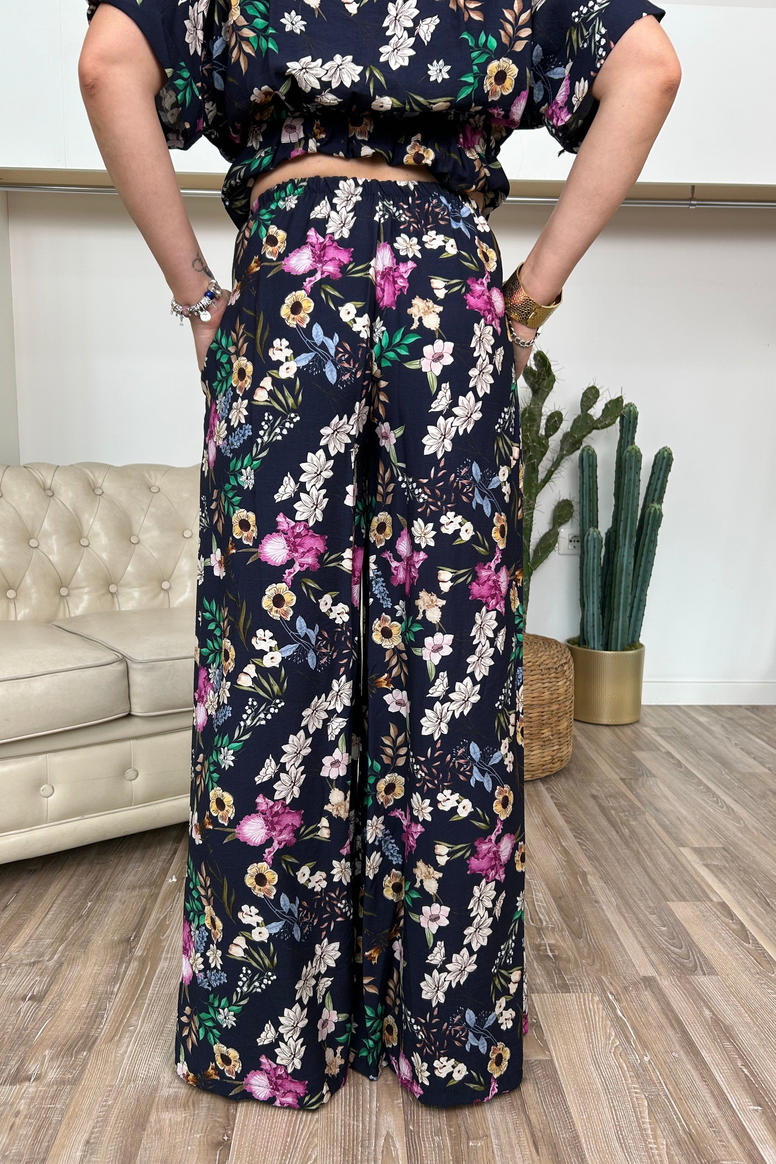 COMPLETO COORDINATO FLOREALE IN 100% VISCOSA COL. BLU