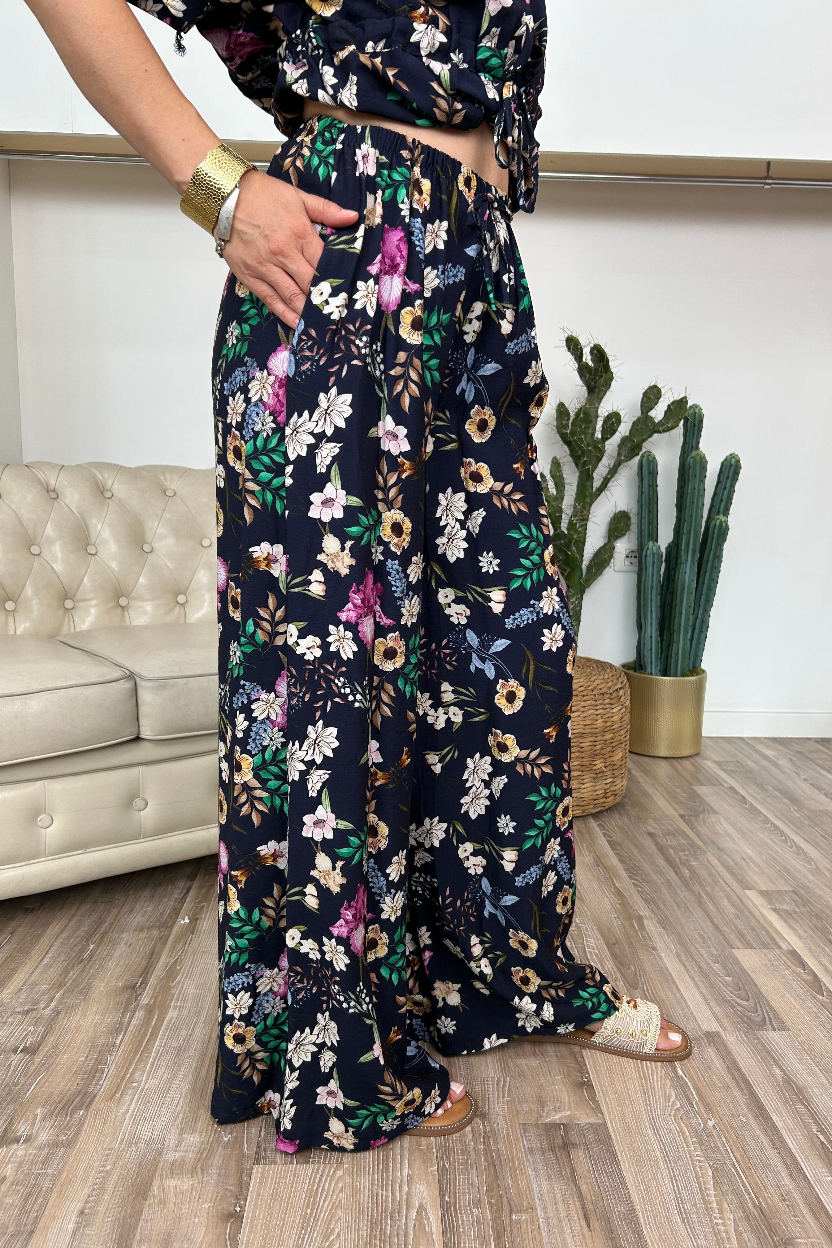 COMPLETO COORDINATO FLOREALE IN 100% VISCOSA COL. BLU
