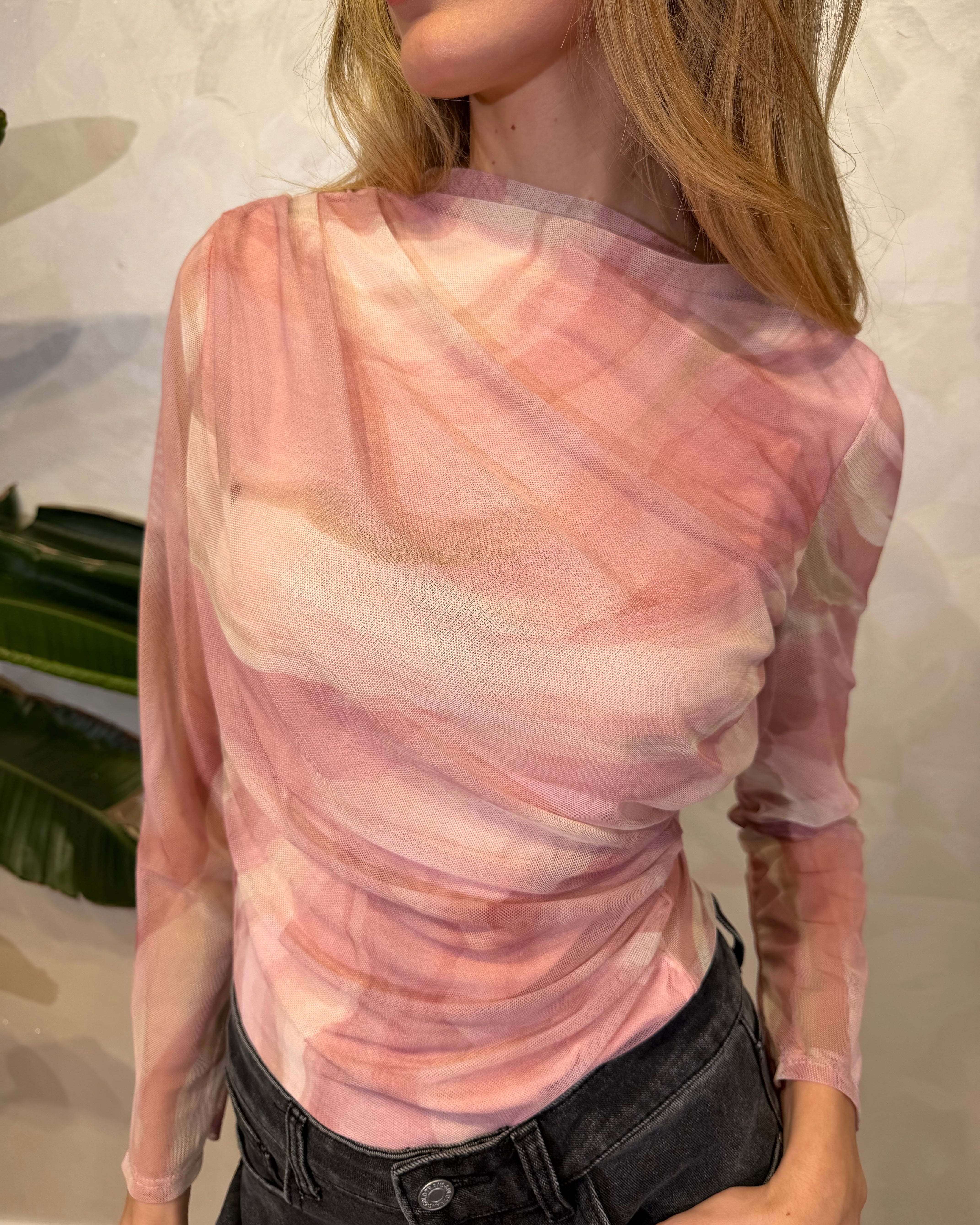 TOP ADERENTE IN TULLE FANTASIA SWIRL ROSA