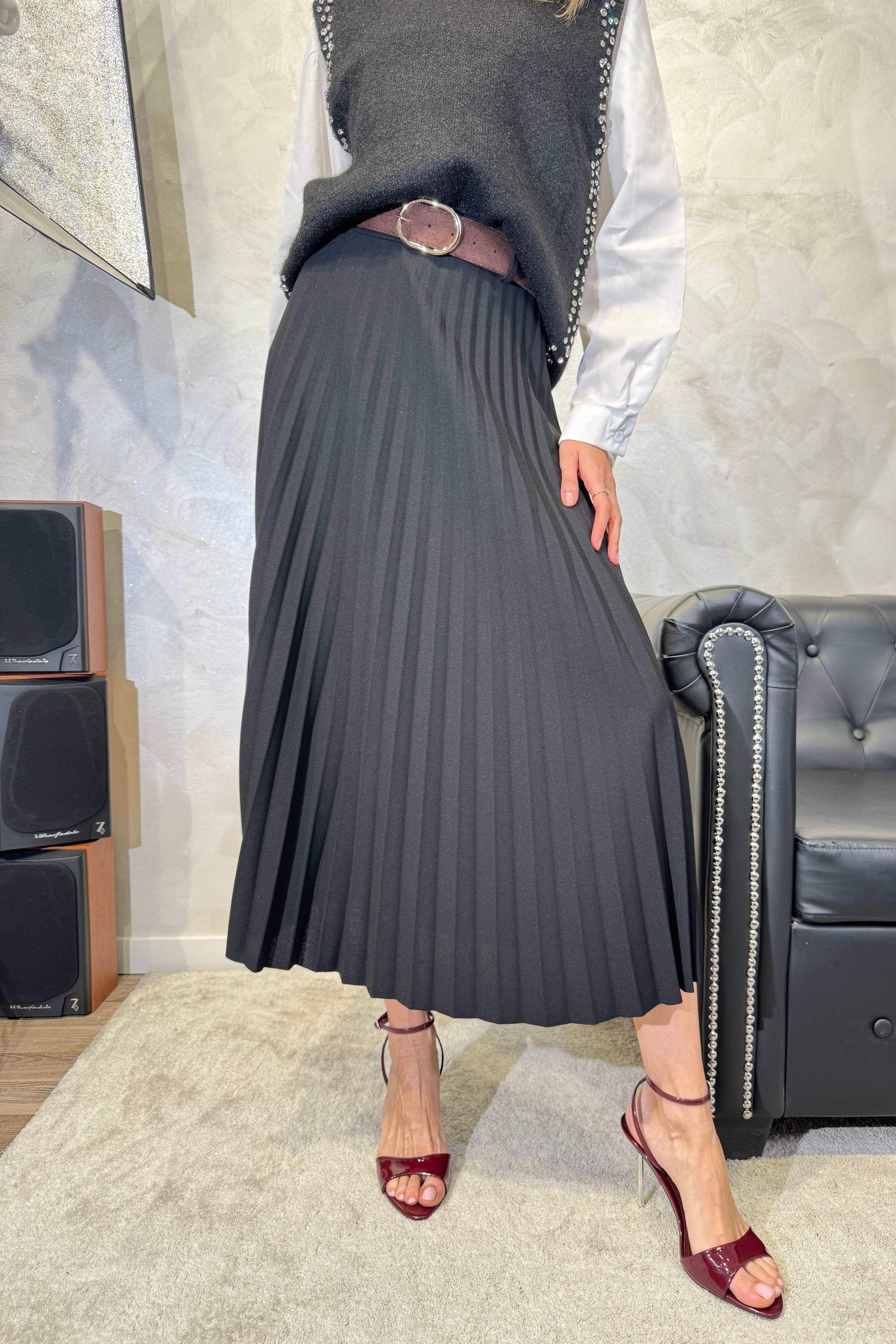 GONNA PLISSE' CON CINTURA COL. NERO